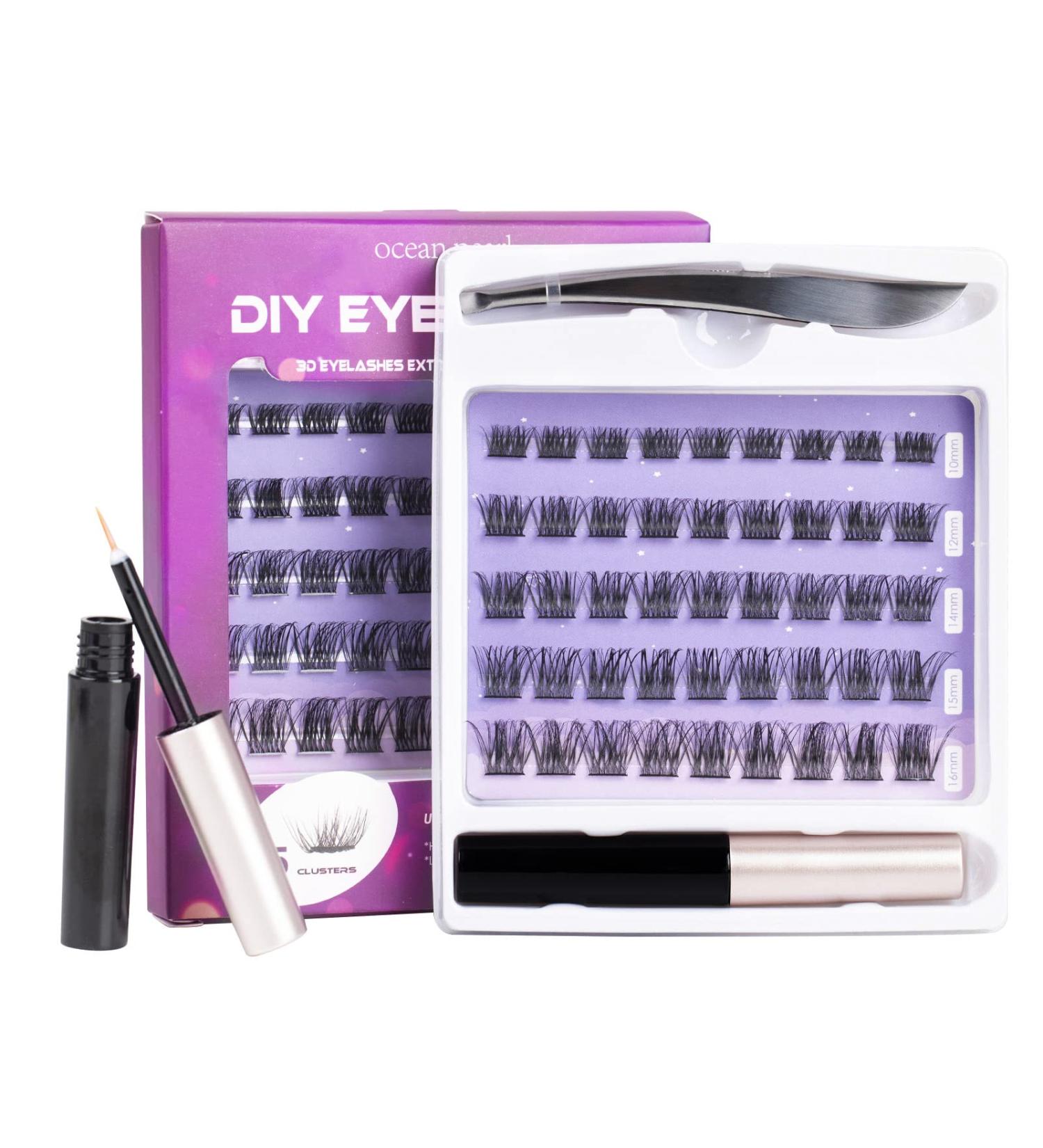 Curl 45 Clusters DIY False Eyelashes Kit with Clear Glue - Natural Easy Fan Russian Lashes Extensions | Reusable Soft Individual Lashes 10-16mm - OP04 - Buy Online on SooperMarket.com