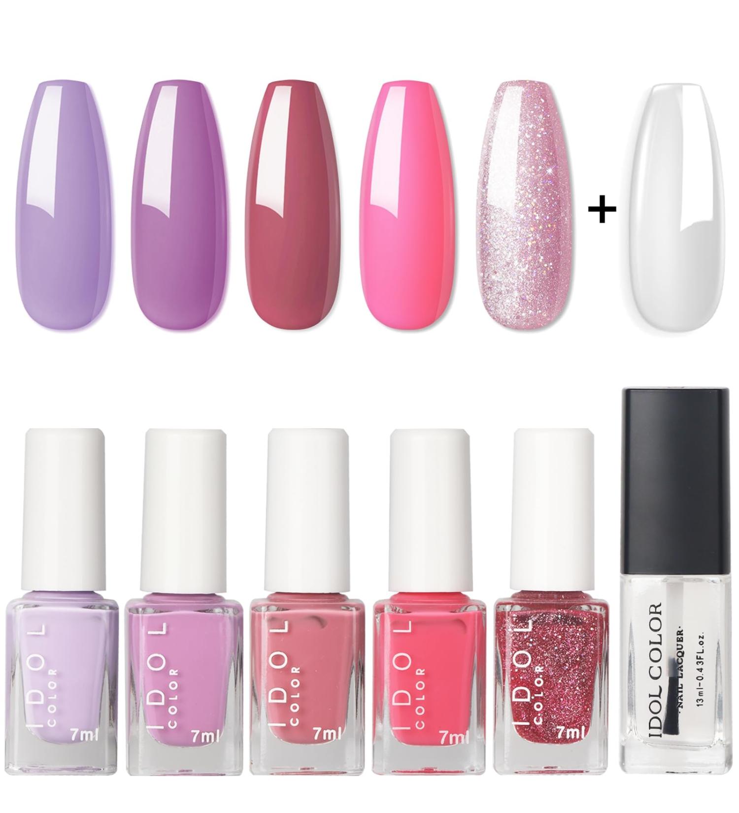 Purple Nail Varnish Sets - Pink Nail Polish Set - Quick Dry & Long Lasting Pink Glitter Nail Polish - Oil-Based Formula Nail Polish Gift Set with Top Coat No UV Need - Buy Online on SooperMarket.com