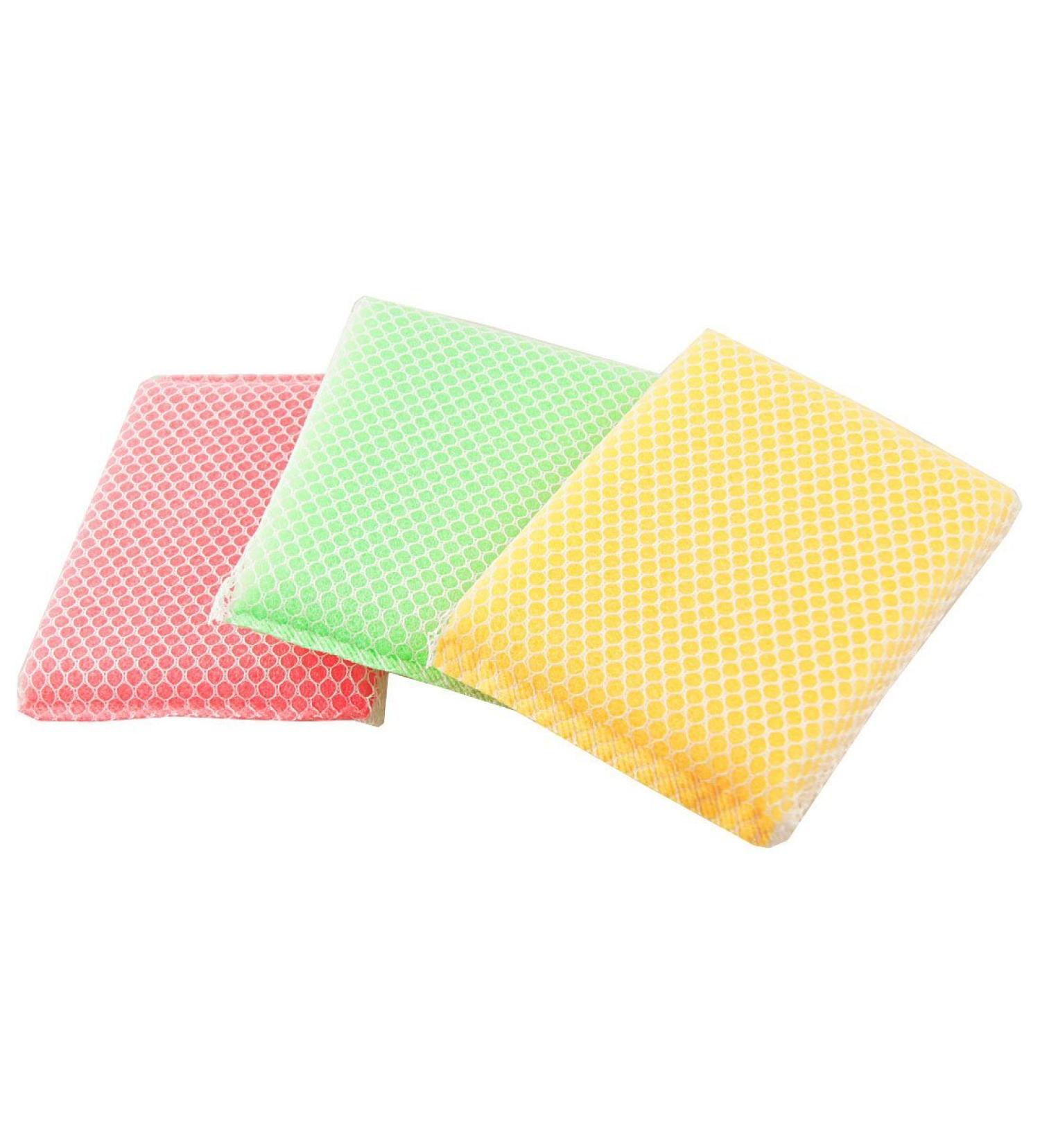 Mdhpklaur Kitchen Dish Bowl Green red Yellow Scouring Sponge Cleaning Pads 3 Pcs