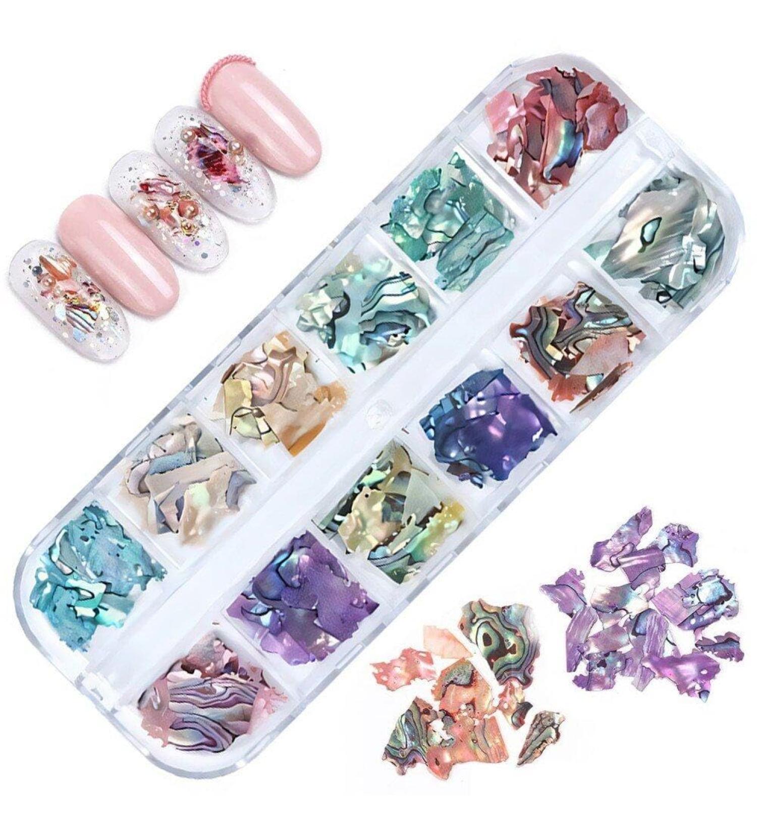 12 Grids Nail Art Shell Flakes Fragments Texture 3D Nail Charm Nail Art Decoration Manicure DIY Accessories - Buy Online on SooperMarket.com