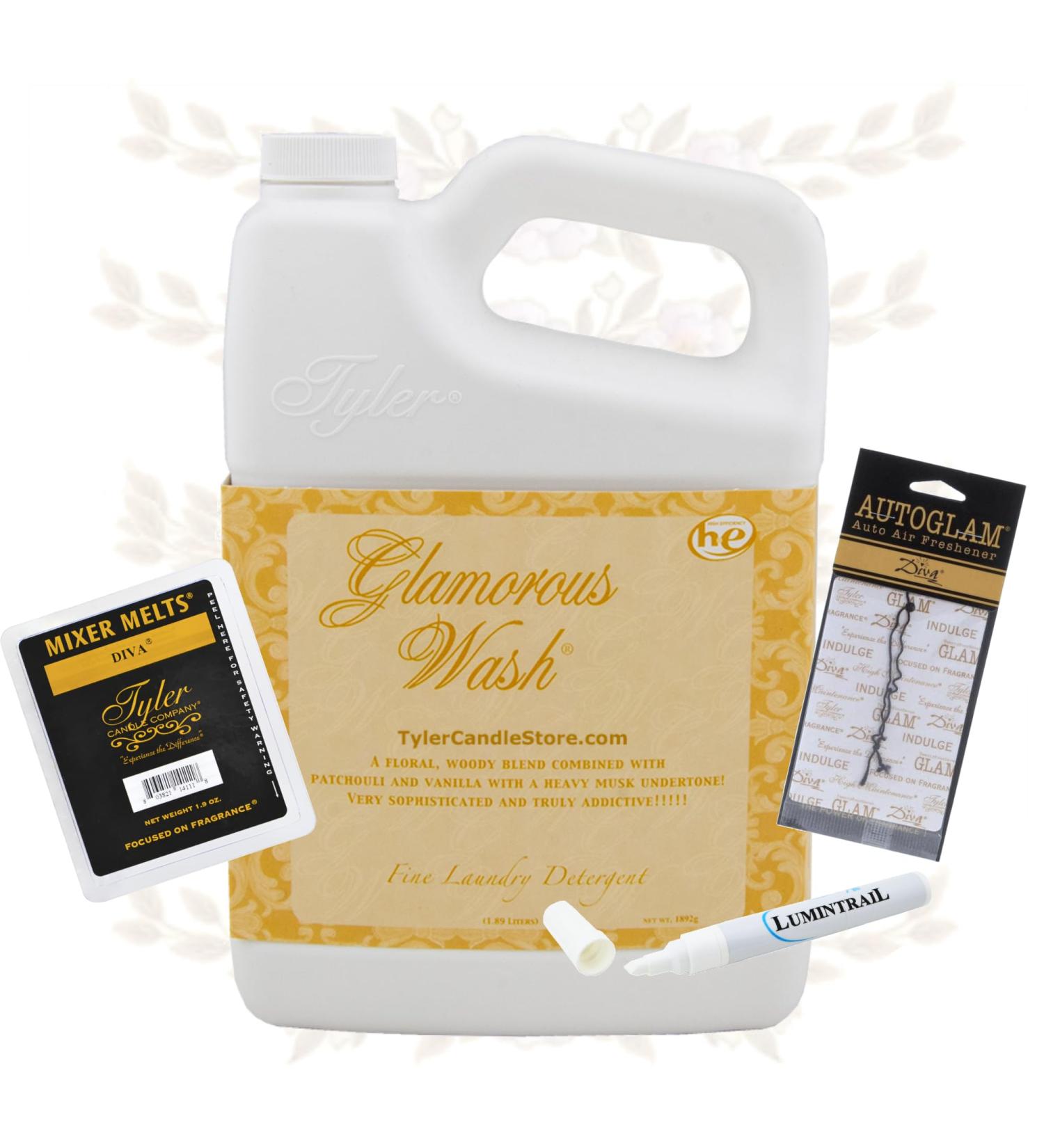 Buy Tyler Candle Glamorous Wash Laundry Detergent Diva Bundle - Includes Mixer Melts Autoglam Freshener & Degreaser Pen | 1 Gallon | International Shipping Available - Buy Online on SooperMarket.com