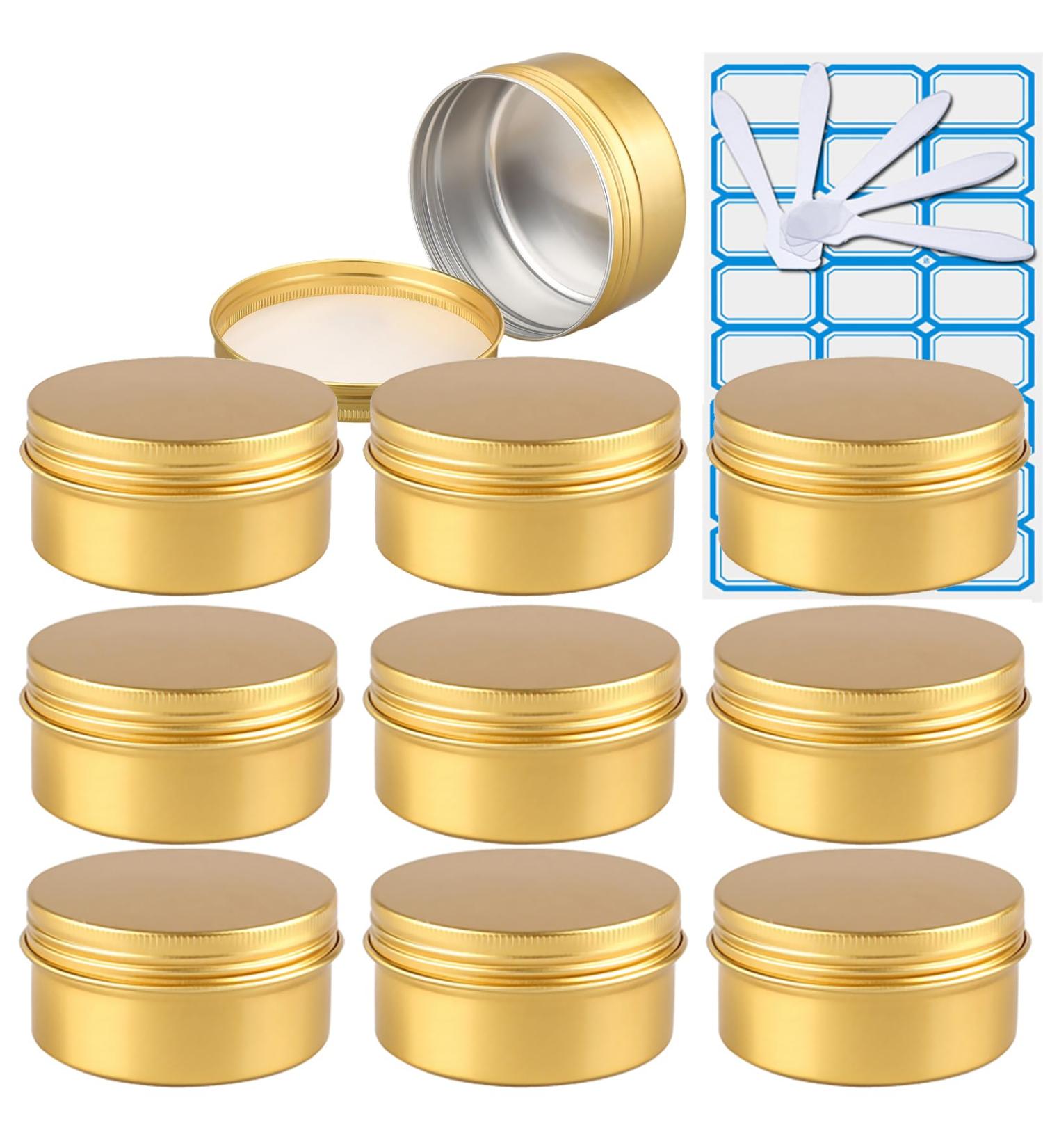 Zeoabsy 10-Piece Gold Aluminum Empty Jars - 150ml Round Tins with Screw Lid for Cosmetics Candles & Ointments | Includes 5 Spatulas & 1 Gold Label - Buy Online on SooperMarket.com