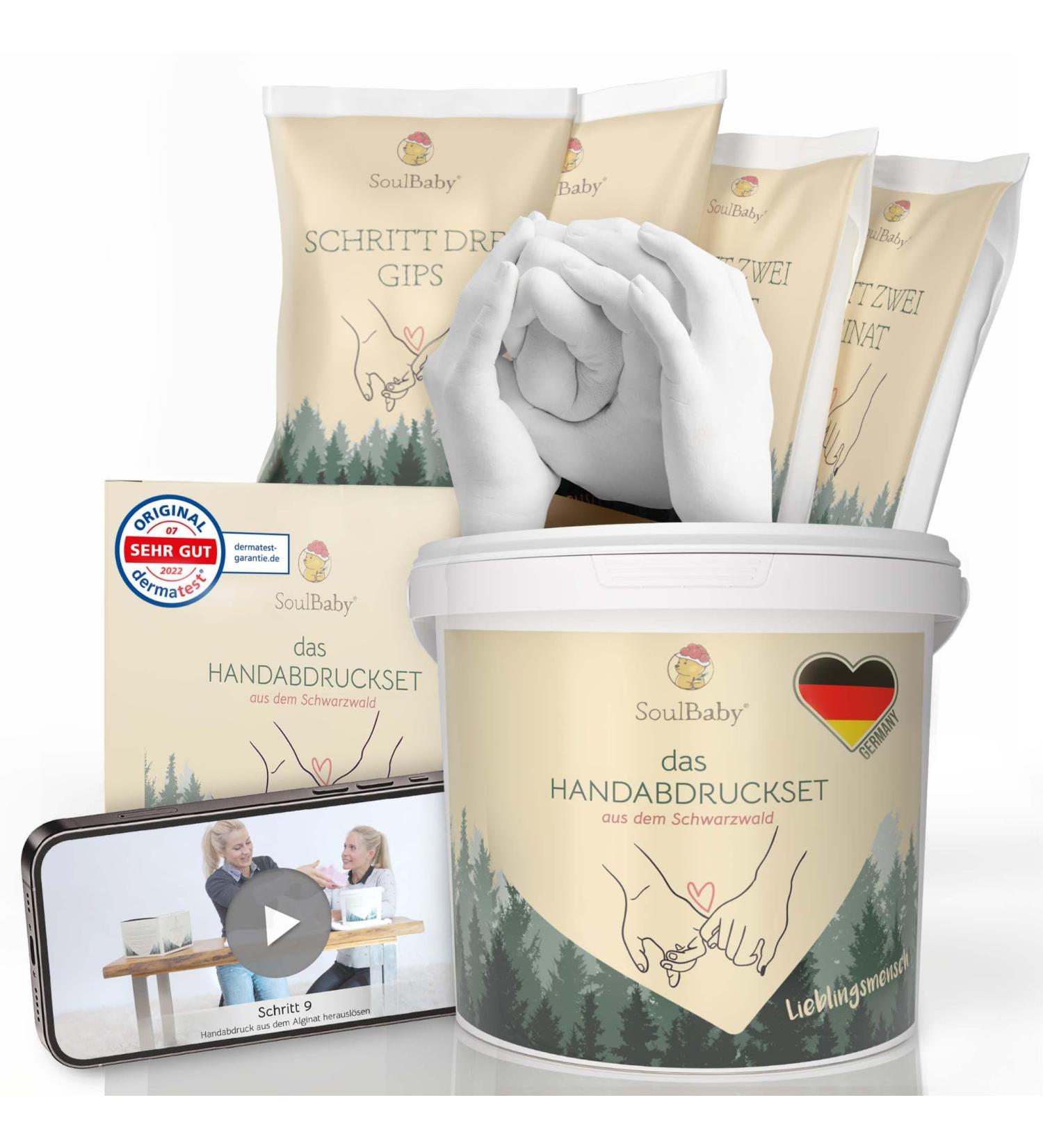 Soulbaby 3D Handprint Set - Premium Family Plaster Kit (4 Large Hands) | Gift Packaging | Made in Black Forest | Includes Video Instructions - Buy Online on SooperMarket.com