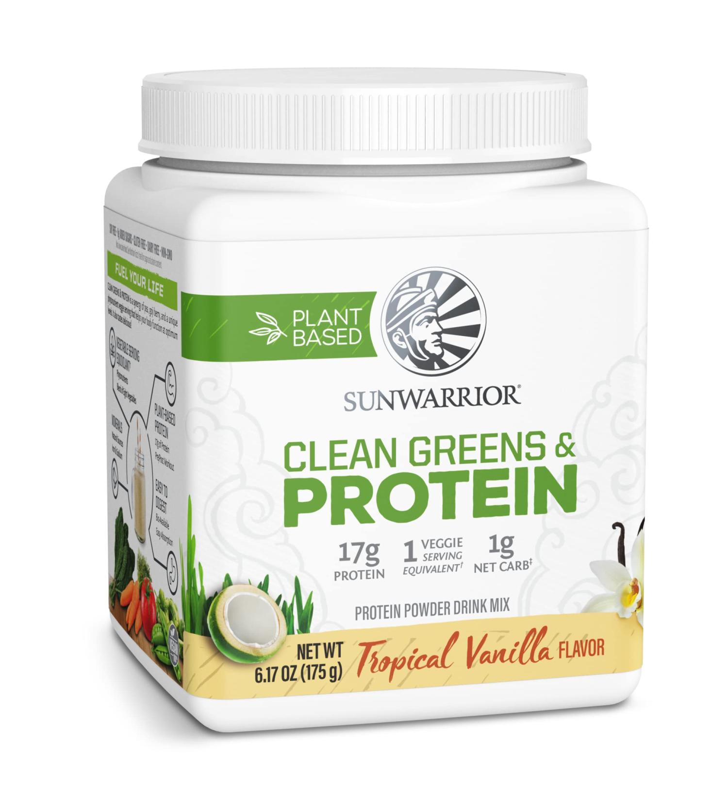 Sunwarrior Clean Greens & Protein Tropical Vanilla - 6.17 oz (175 g) | Vegan Superfood Blend - Buy Online on SooperMarket.com