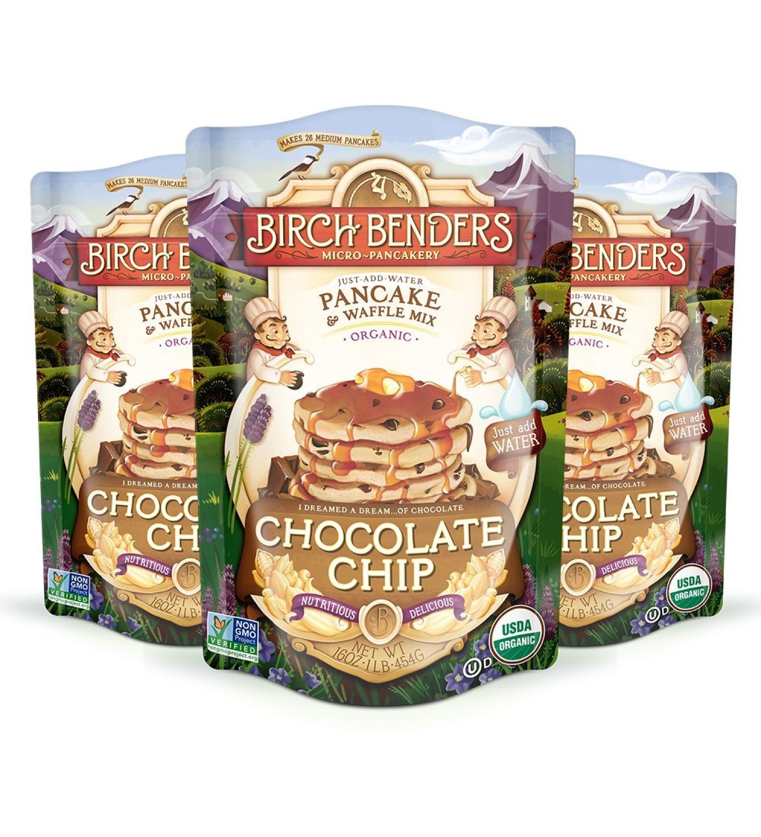 Birch Benders Organic Chocolate Chip Pancake & Waffle Mix - 3 Pack, 1 lb Each - Whole Grain, Non-GMO - Buy Online on SooperMarket.com