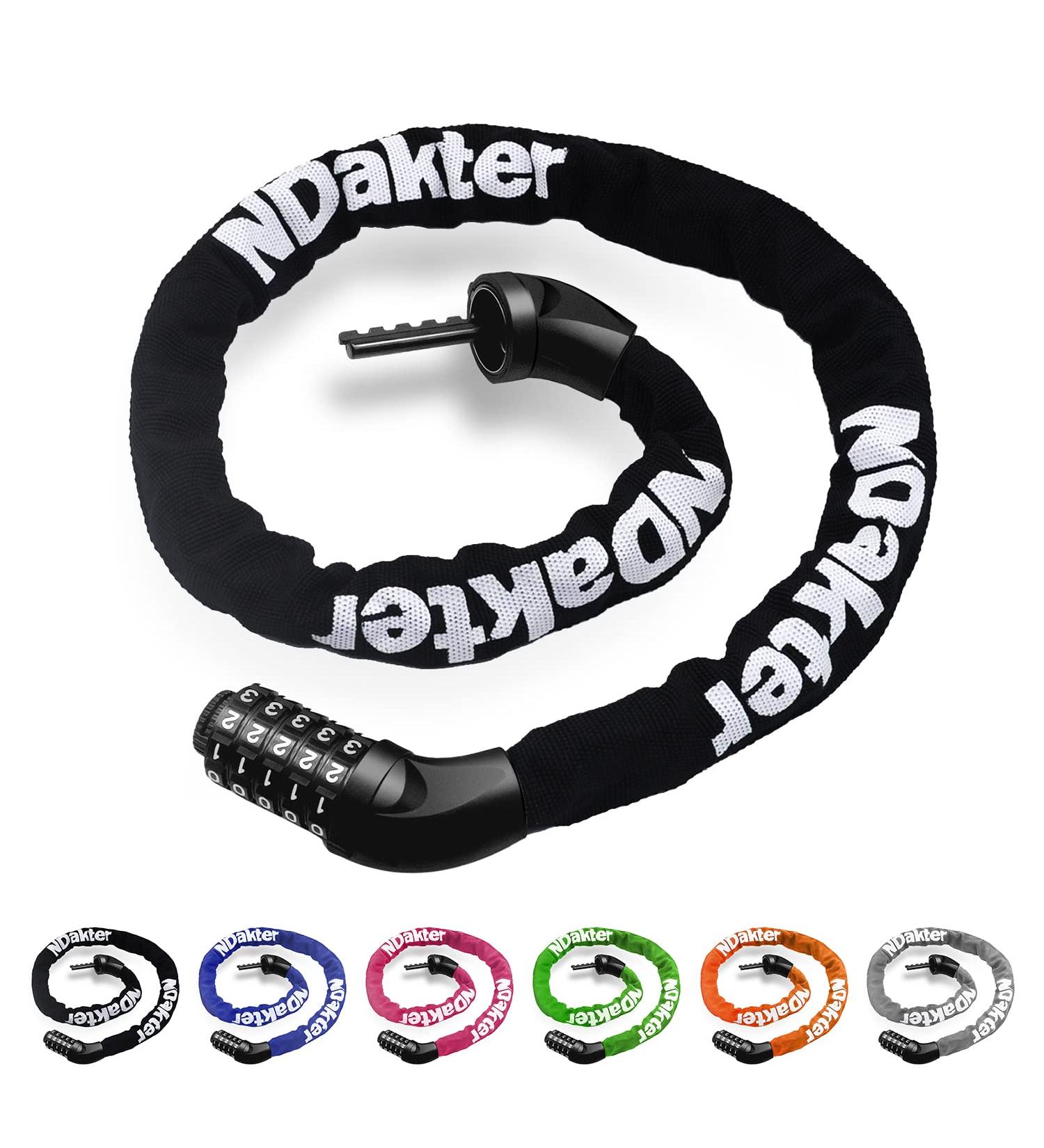 NDakter 5-Digit Combination Bike Chain Lock - Heavy Duty Anti-Theft Security for Bicycle, Scooter, Motorcycle - 3.2 ft Long - Resettable - Black - Buy Online on SooperMarket.com