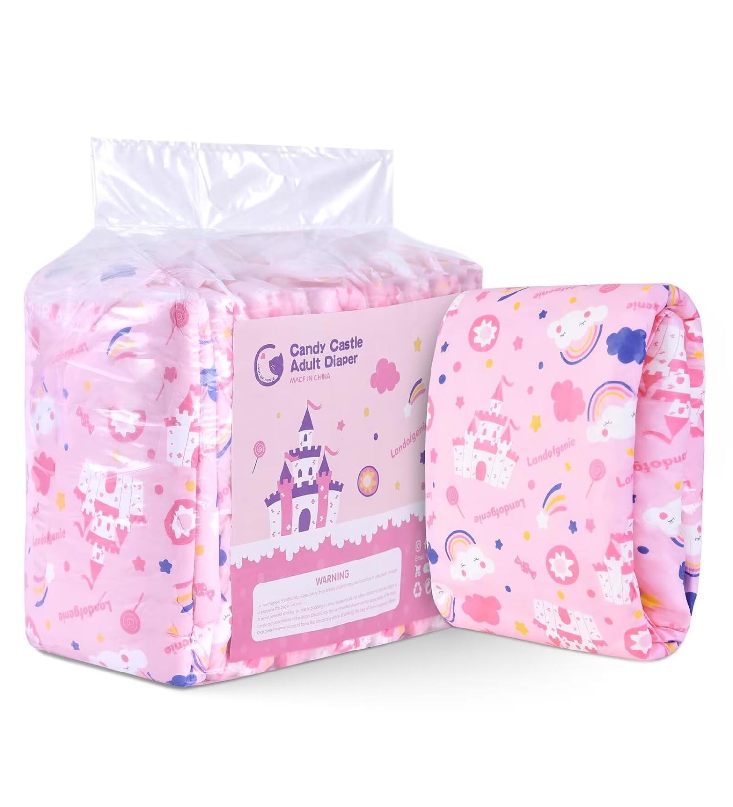 Landofgenie Adult Diapers - Pink Printed Medium Size (28-38) - 10 Pieces - Comfortable Nighttime Underwear for Adults - Buy Online on SooperMarket.com