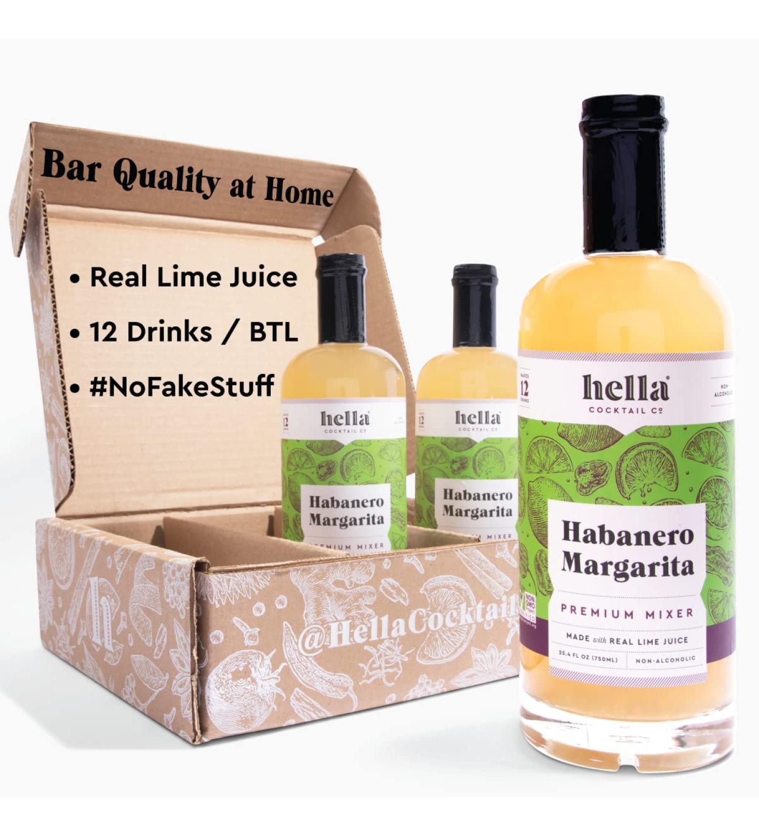 Hella Cocktail Co. Habanero Margarita Mixer 750ml - 3 Bottle Set with Real Lime Juice and Habanero Pepper | All Natural Ingredients | 25.4 Fl Oz (Pack of 3) - Buy Online on SooperMarket.com