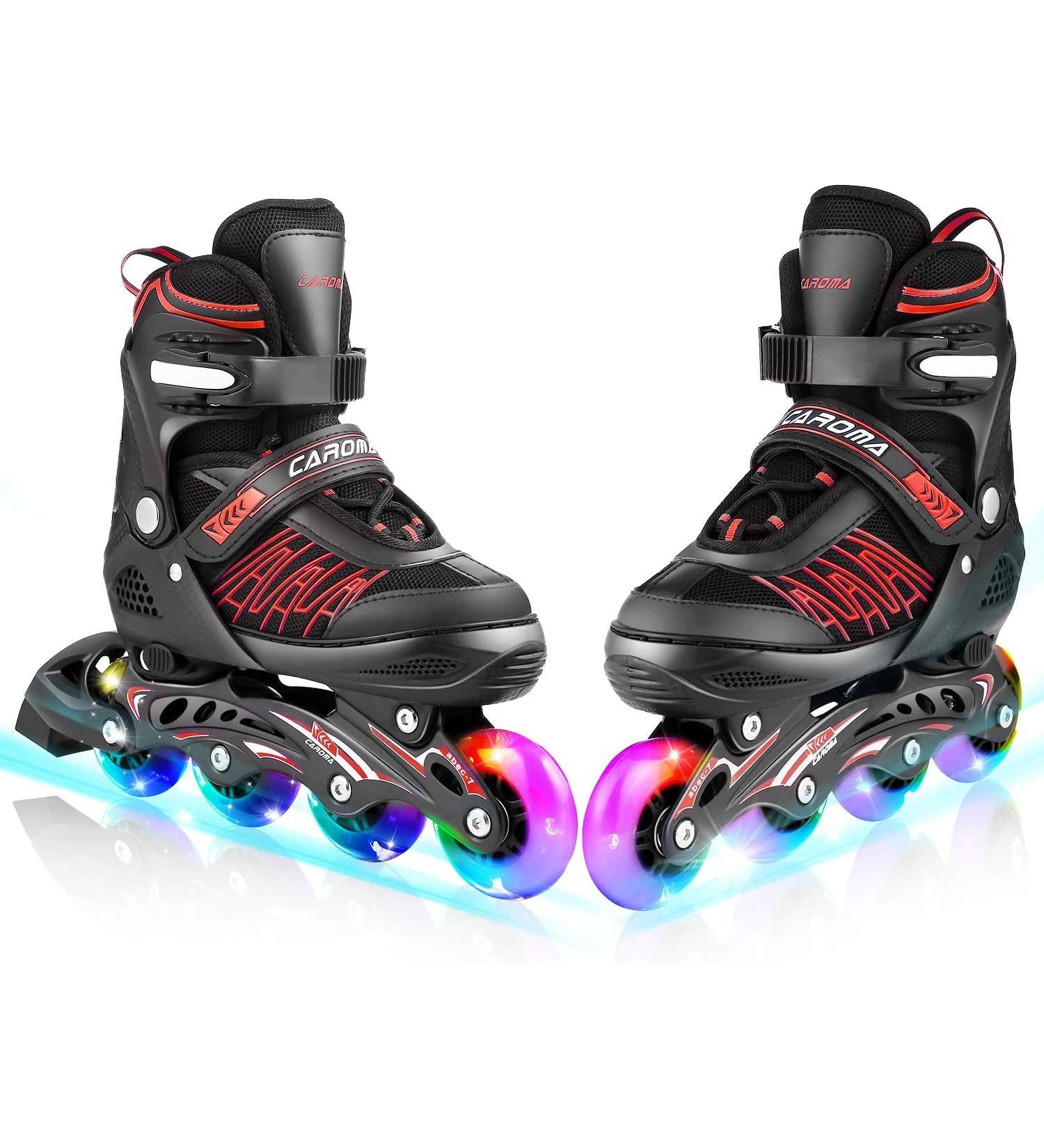 Caroma Adjustable Inline Skates with Light Up Wheels - Red Medium - Big Kid Size | Outdoor & Indoor Roller Blades for Kids, Youth, and Adults - Beginner Friendly - Buy Online on SooperMarket.com