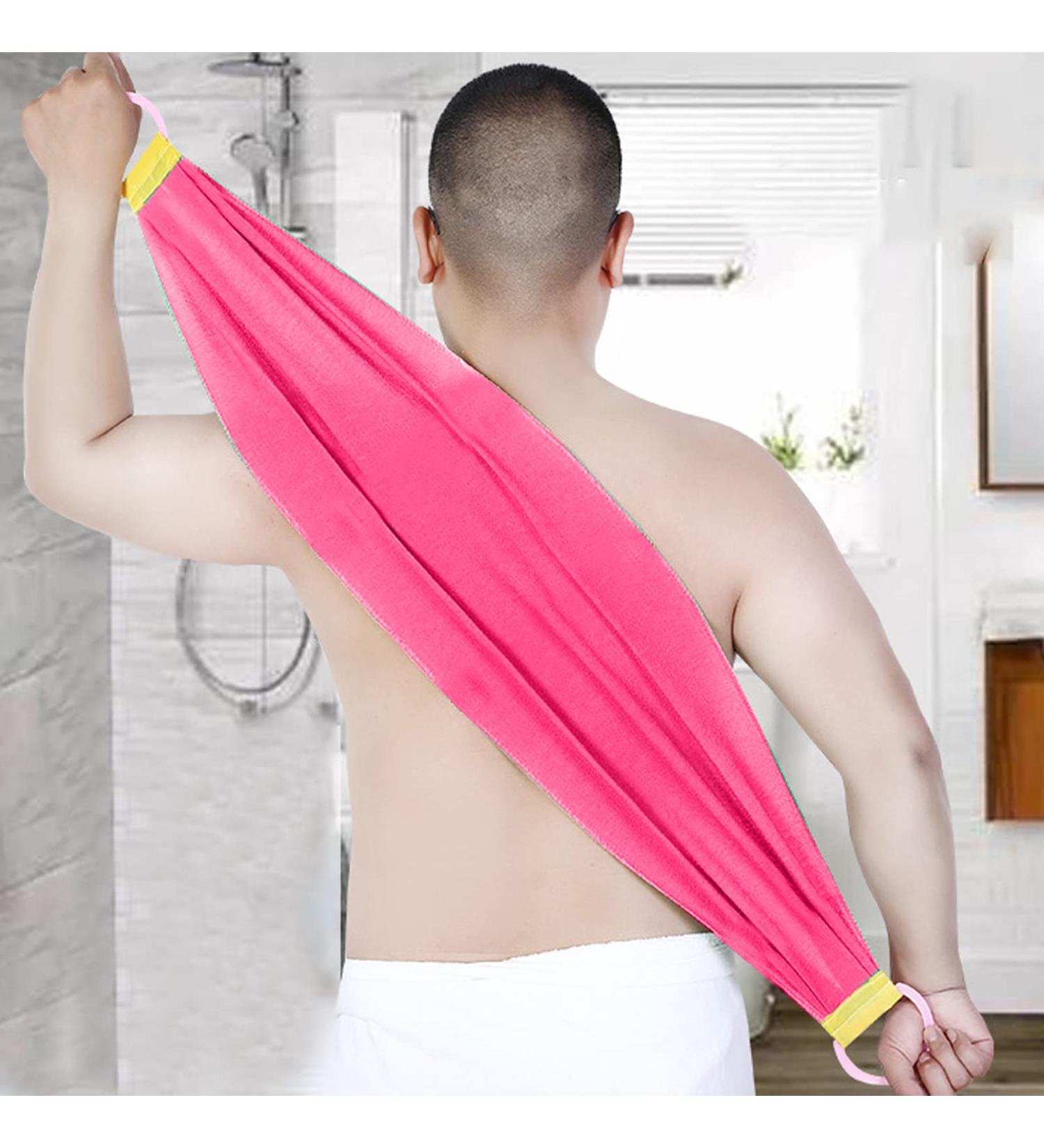 Exfoliating Bath Washcloth - Deep Cleansing Back Scrubber for Men & Women | Long Shower Scrubber with Handles (Pink) - International Shipping Available - Buy Online on SooperMarket.com