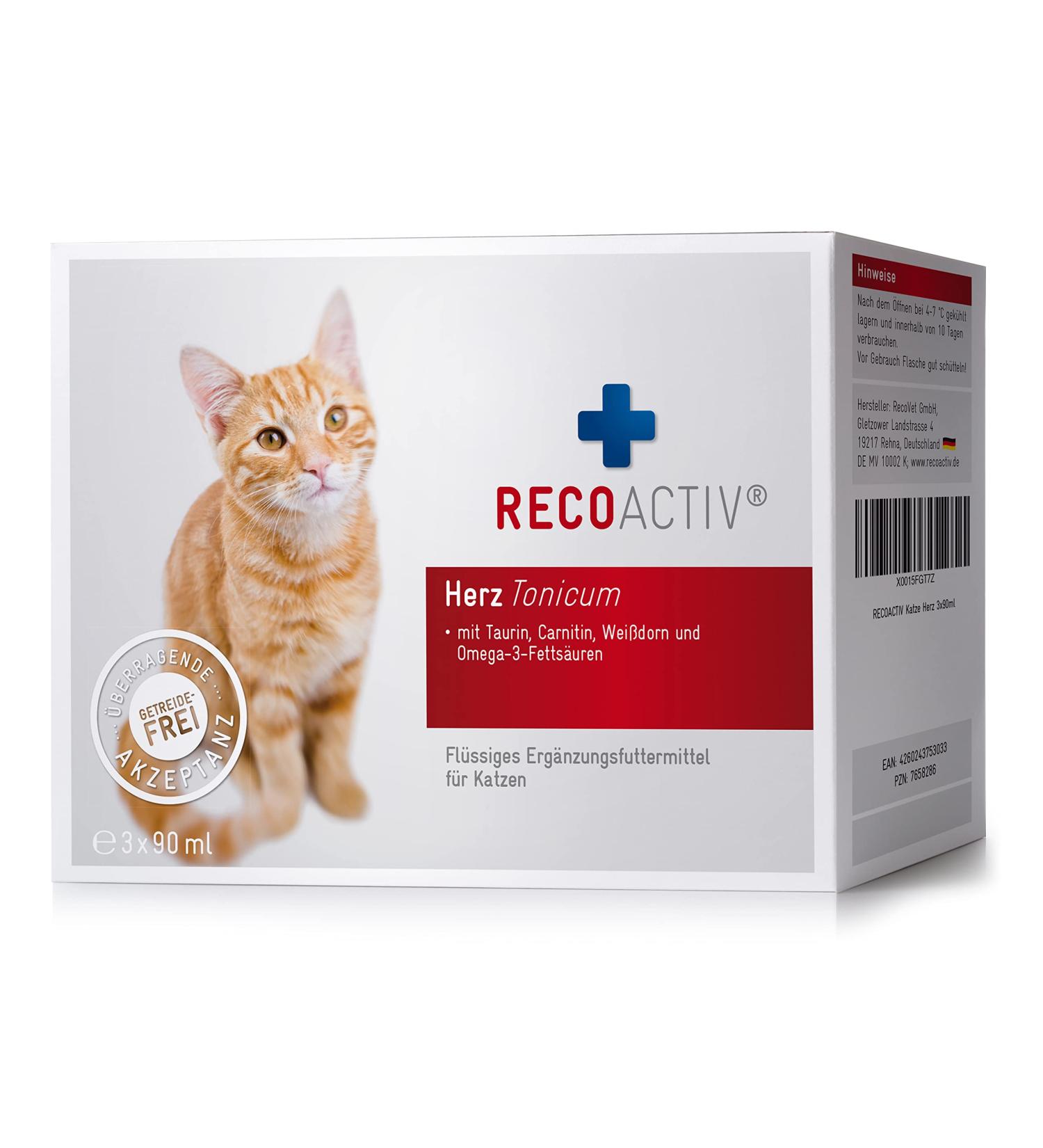 Recoactive Heart Tonic for Cats - 3x90ml Supplement for Cardiac Health Taurine & Omega-3 - Buy Online on SooperMarket.com