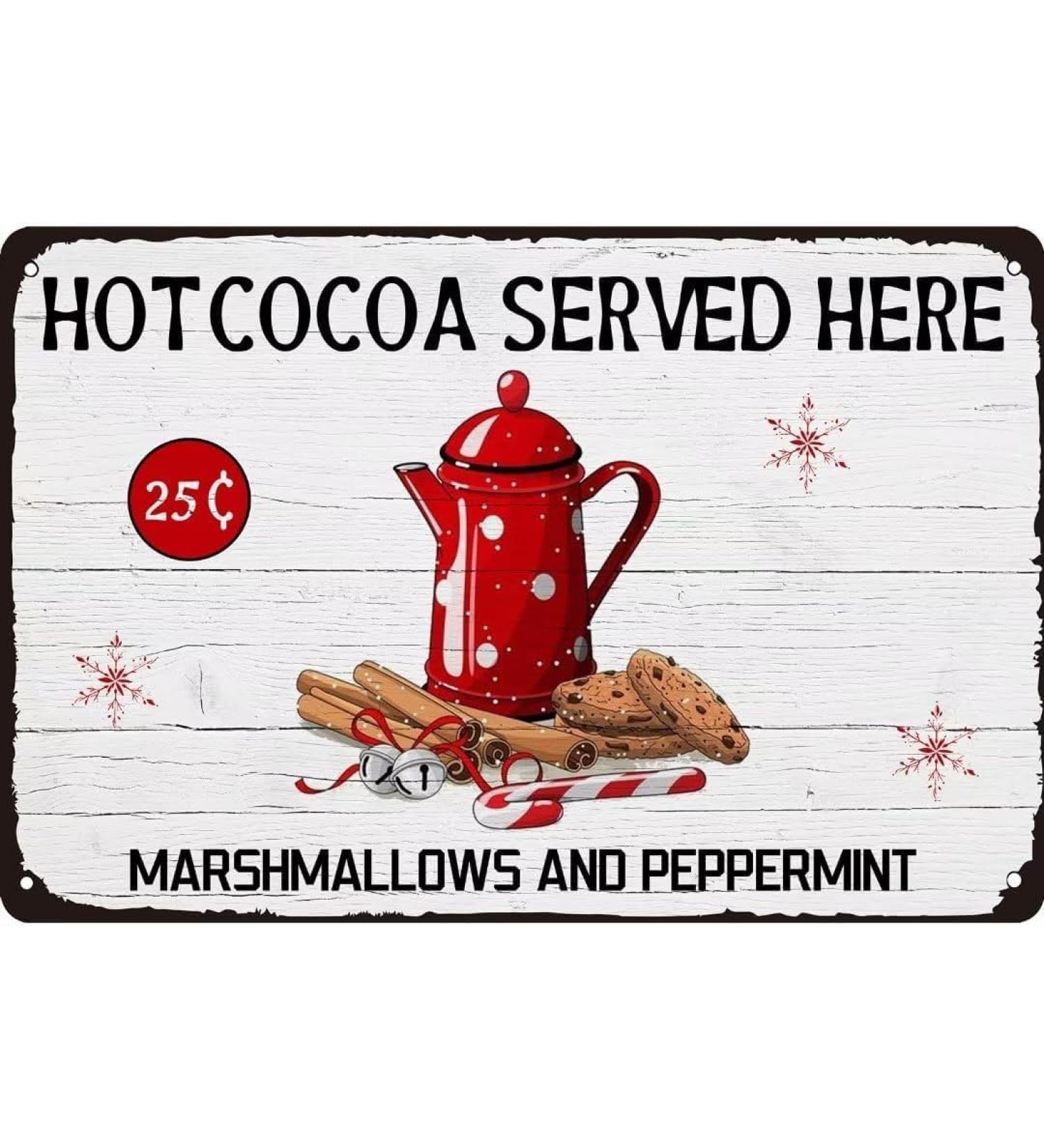 Hot Cocoa Served Here Marshmallows and Peppermint Christmas Metal Tin Sign Hot Cocoa Bar Wall Decor Farmhouuse Cfae 6x8 Inch 6x8 IN A102 - Buy Online on SooperMarket.com