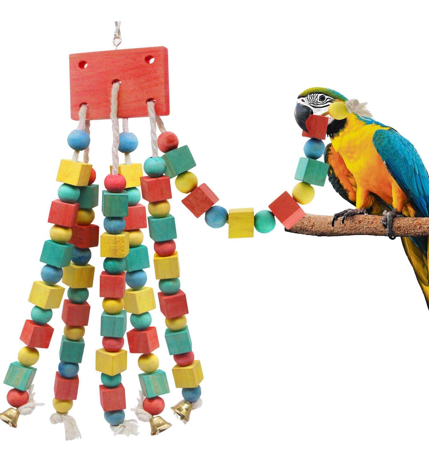 MQUPIN Bird Chewing Toy for Small Parrots - Multicolored Wooden Blocks - Ideal for Cockatiels & African Greys (S-20 inch) - Buy Online on SooperMarket.com