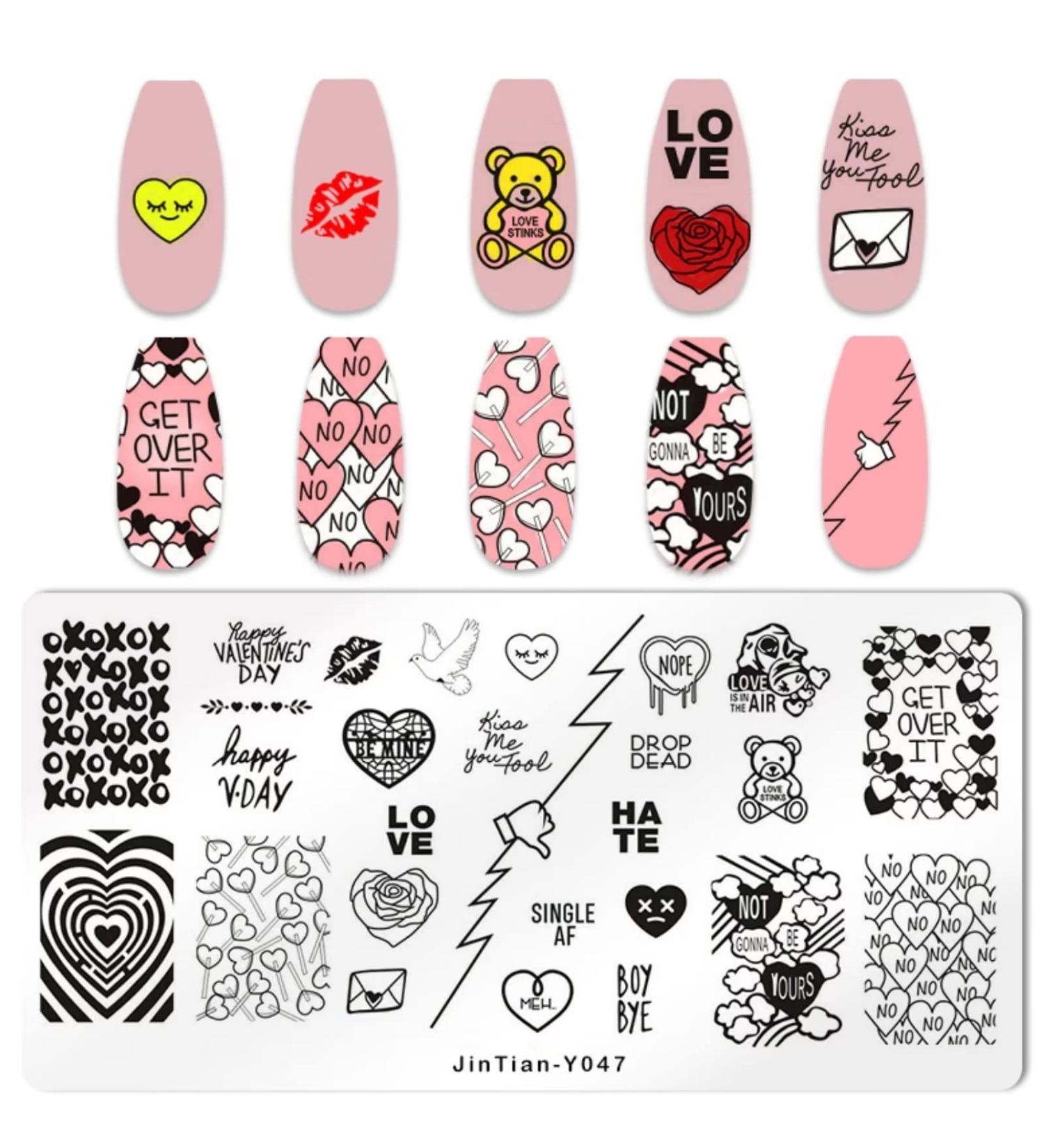 RUNRAYAY Love Style Nail Art Stamping Template Heart Lip Word Bear Image Nail Plates Nail Supplies 1Pc Mix Pattern Vintage Nail Templates for Printing Stencil Tools - Buy Online on SooperMarket.com