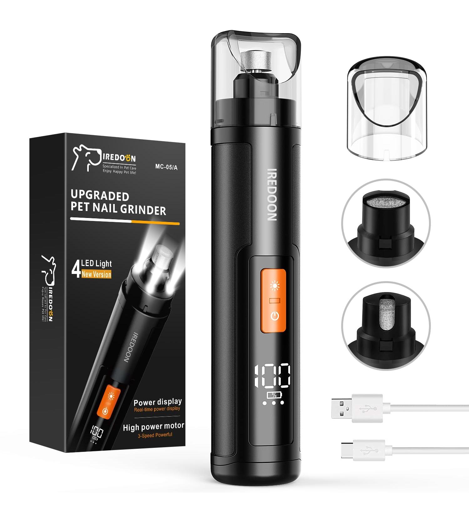 IREDOON Dog Nail Grinder Upgraded - Professional 3-Speed Electric Pet Nail Grinder for Painless Paws Grooming - Suitable for Small to Large Dogs - Black - Buy Online on SooperMarket.com