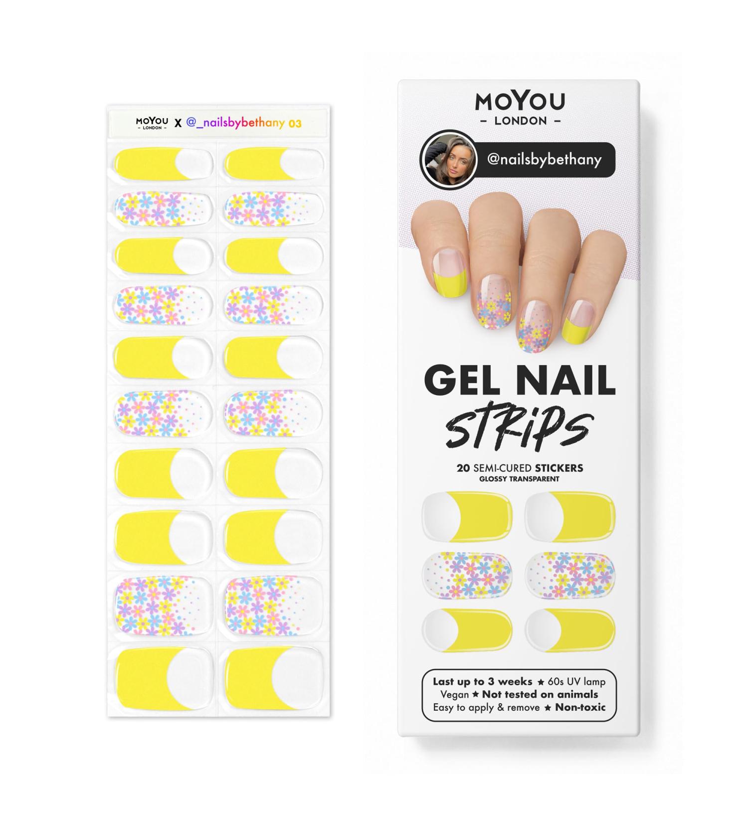 MOYOU LONDON Semi Cured Gel Nail Wraps - 20 Pcs Salon-Quality Manicure Set with Nail File & Cuticle Stick - NailsbyBethany 03 - Buy Online on SooperMarket.com