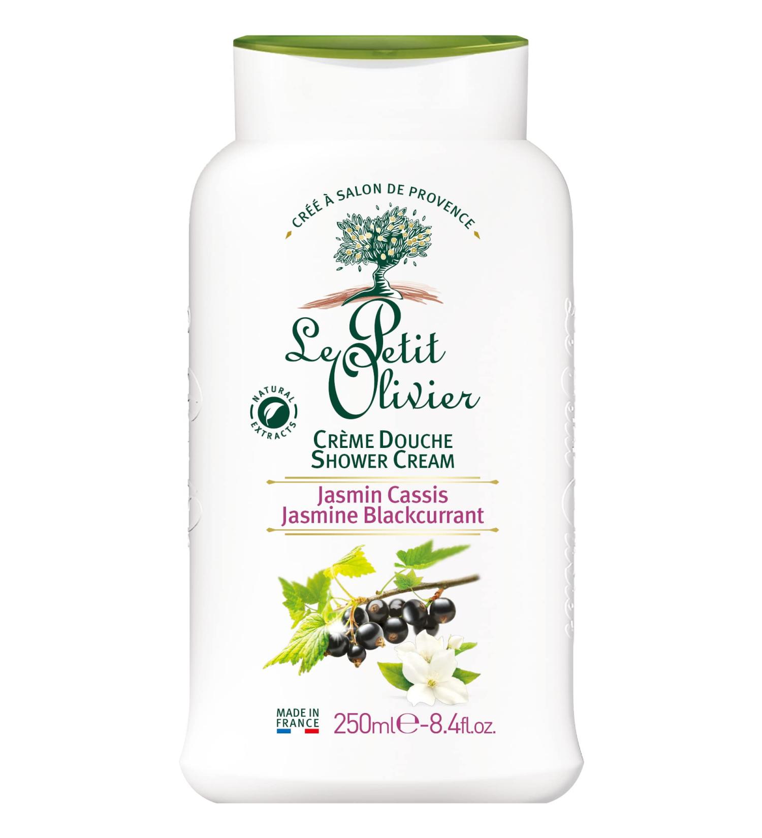 Le Petit Olivier Shower Cream - Jasmine Blackcurrant - Gently Cleanses Skin - Fresh and Moisturizing - pH Neutral - Dermatologically Tested - Free Of Soap and Dyes - 8.4 oz