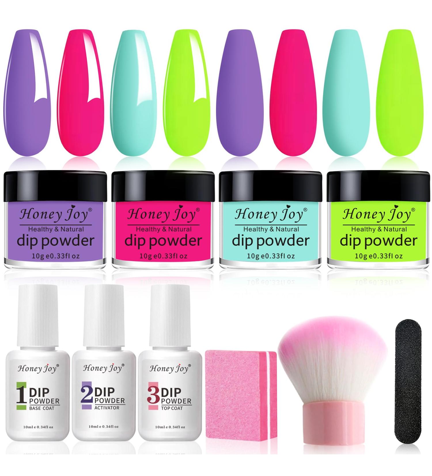 Honey Joy Dip Powder Nail Kit - 4 Colors Neon Bright Green Purple Dipping Powder Set - Salon Quality Manicure at Home - Dip-7pcs-02 - Buy Online on SooperMarket.com