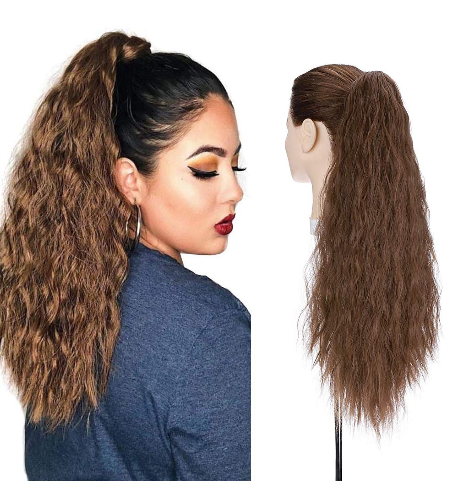 24" Corn Wave Ponytail Extension Claw Clip on Ponytails Wavy Curly Hair Extensions Jaw Pony Tail Hairpiece Light Brown 24inch (Pack of 1) Yaki-Light Brown - Buy Online on SooperMarket.com