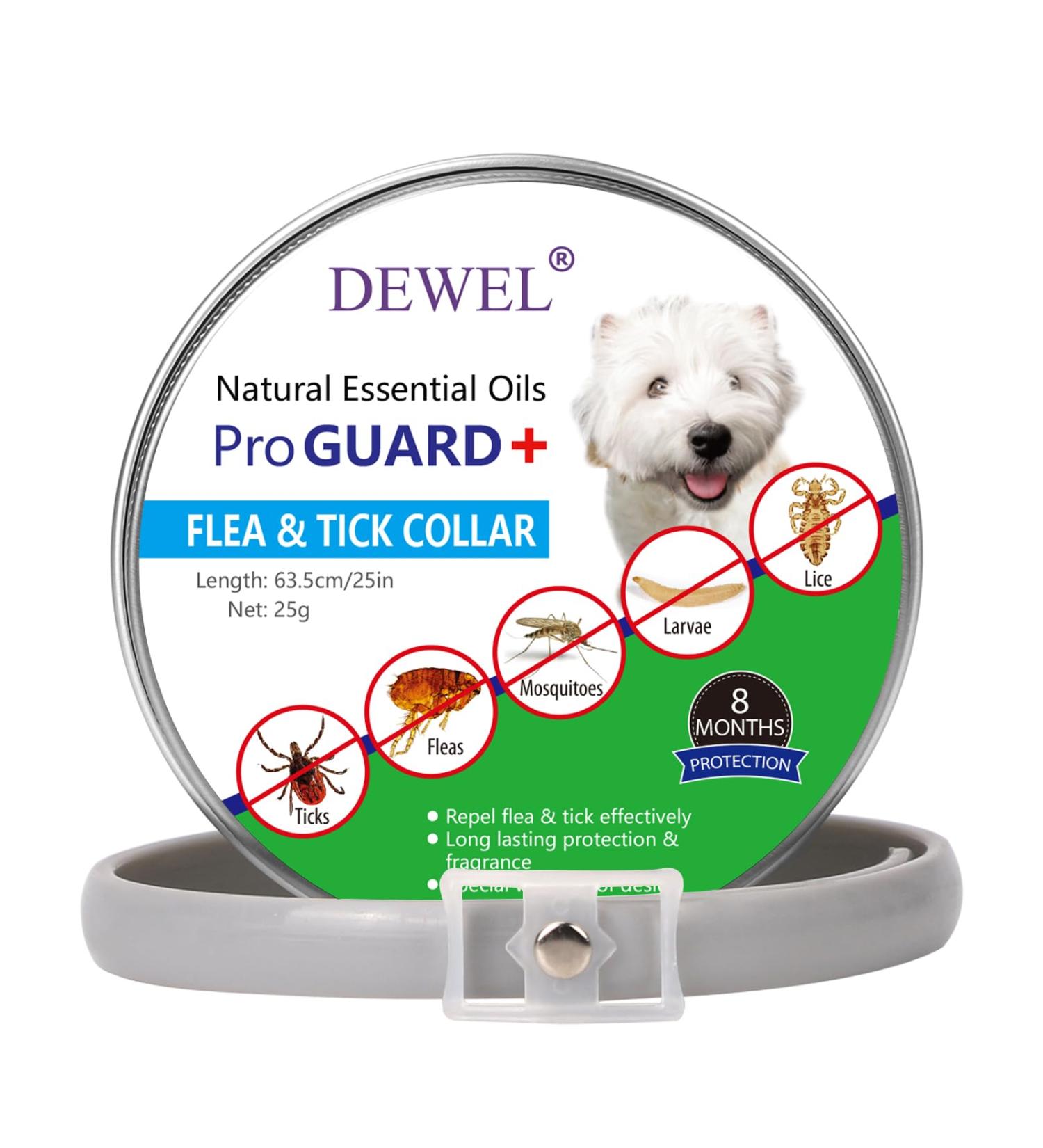 Dewel 63.5cm Adjustable Waterproof Tick Collar for Dogs - Ultimate Flea & Tick Prevention Neck Band in Gray - Buy Online on SooperMarket.com
