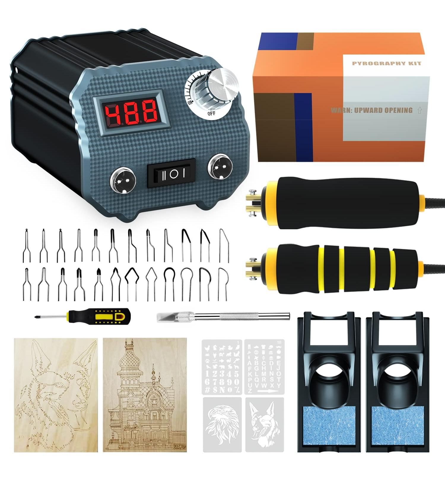 60W Wood Burning Kit with 24 Tips, Dual Pen Pyrography Tool for Teen Artists - Perfect Gift for Creative Teens | Black Grey - Buy Online on SooperMarket.com