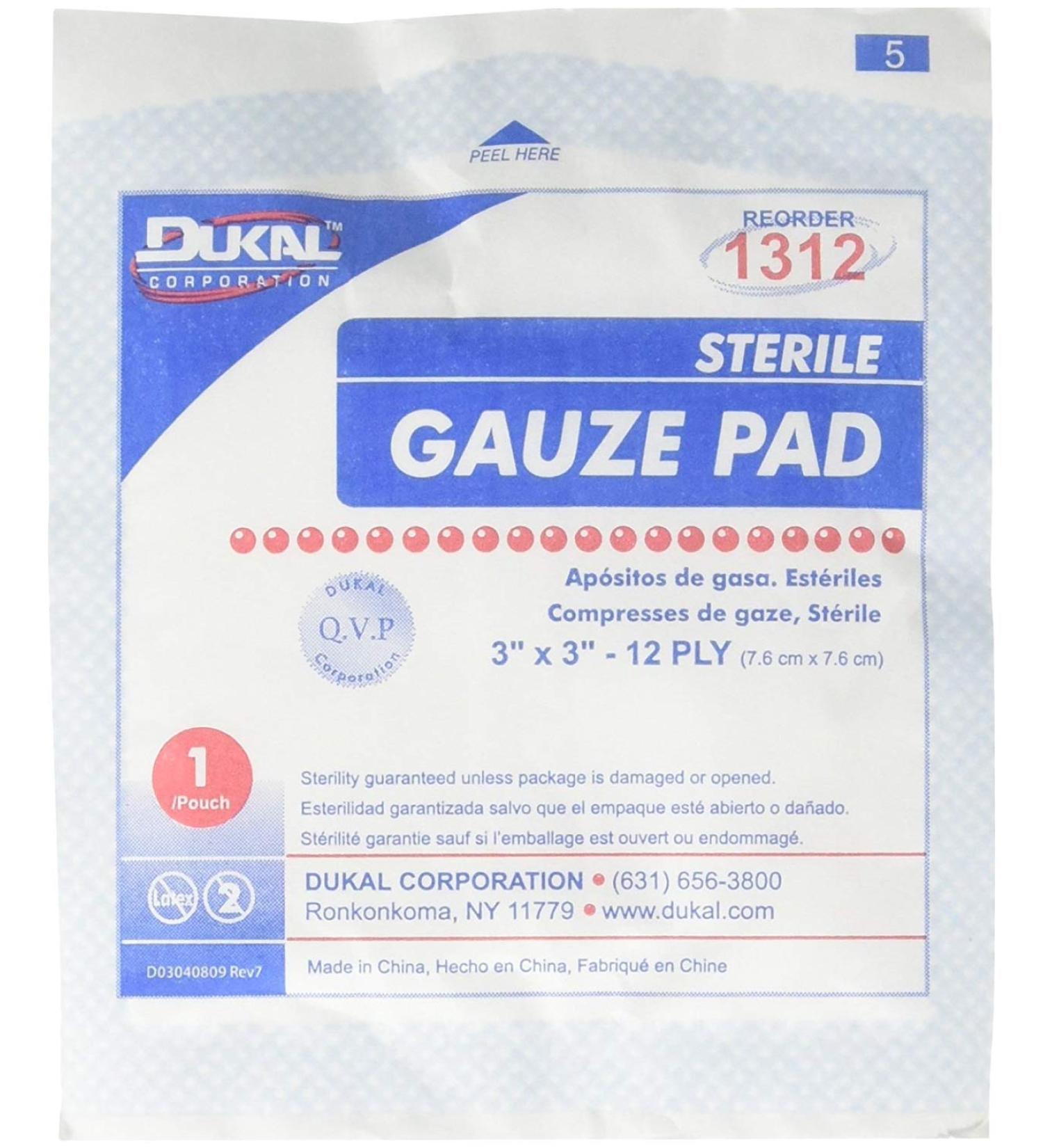 Dukal Corporation 8192 Sterile Gauze Pads 3x3 12 Ply 100 per Box White