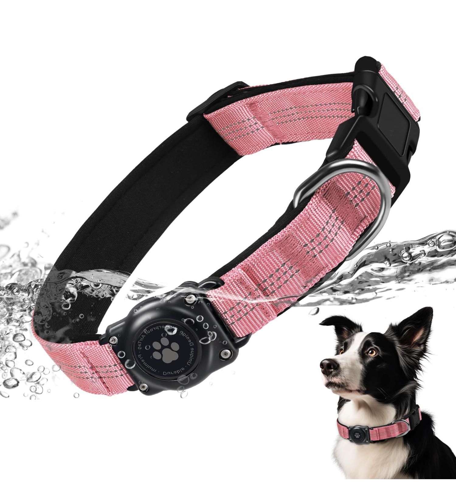 Airtag Dog Collar - IP68 Waterproof Reflective Apple AirTag Keeper for Medium-Sized Dogs (Pink S) - Durable & Stylish - Buy Online on SooperMarket.com