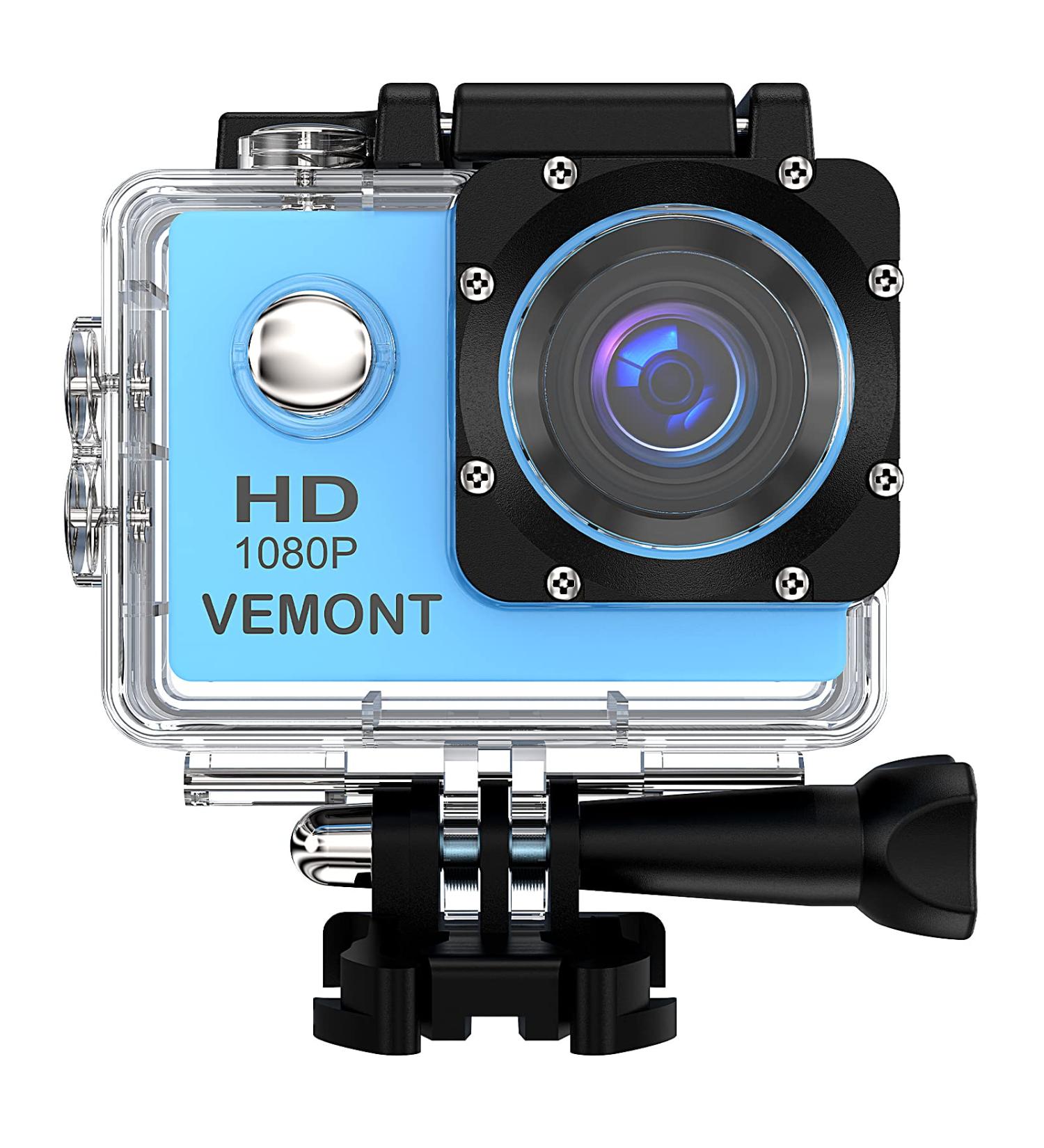 Vemont 1080P 12MP Action Camera - Full HD Sports Cam 30m Waterproof with Mounting Kit - Blue - Buy Online on SooperMarket.com