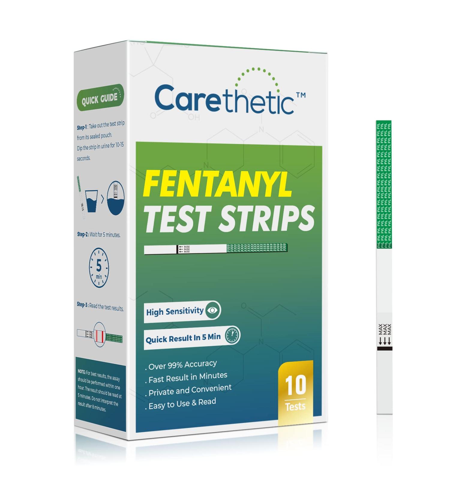Fentanyl Test Strips 10 Pack - High Sensitivity Rapid Detection Kit - Carethetic Fentanyl Testing - Easy to Use & Read - Buy Online on SooperMarket.com