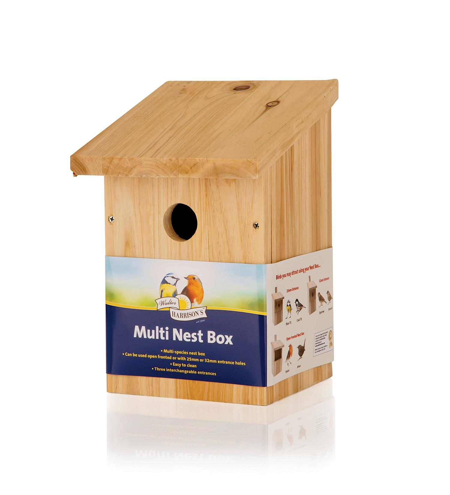 Walter Harrison's Wooden Bird House Nest Box - Multi Entrance with 25mm/32mm Hole - Open Fronted - Buy Online on SooperMarket.com