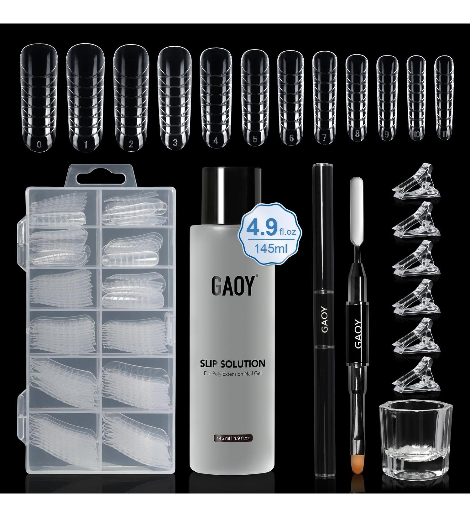 GAOY Slip Solution Kit for Poly Gel Nails - 145ml Anti-Stick Gel with Brush & Dual Forms for DIY Nail Art - Buy Online on SooperMarket.com