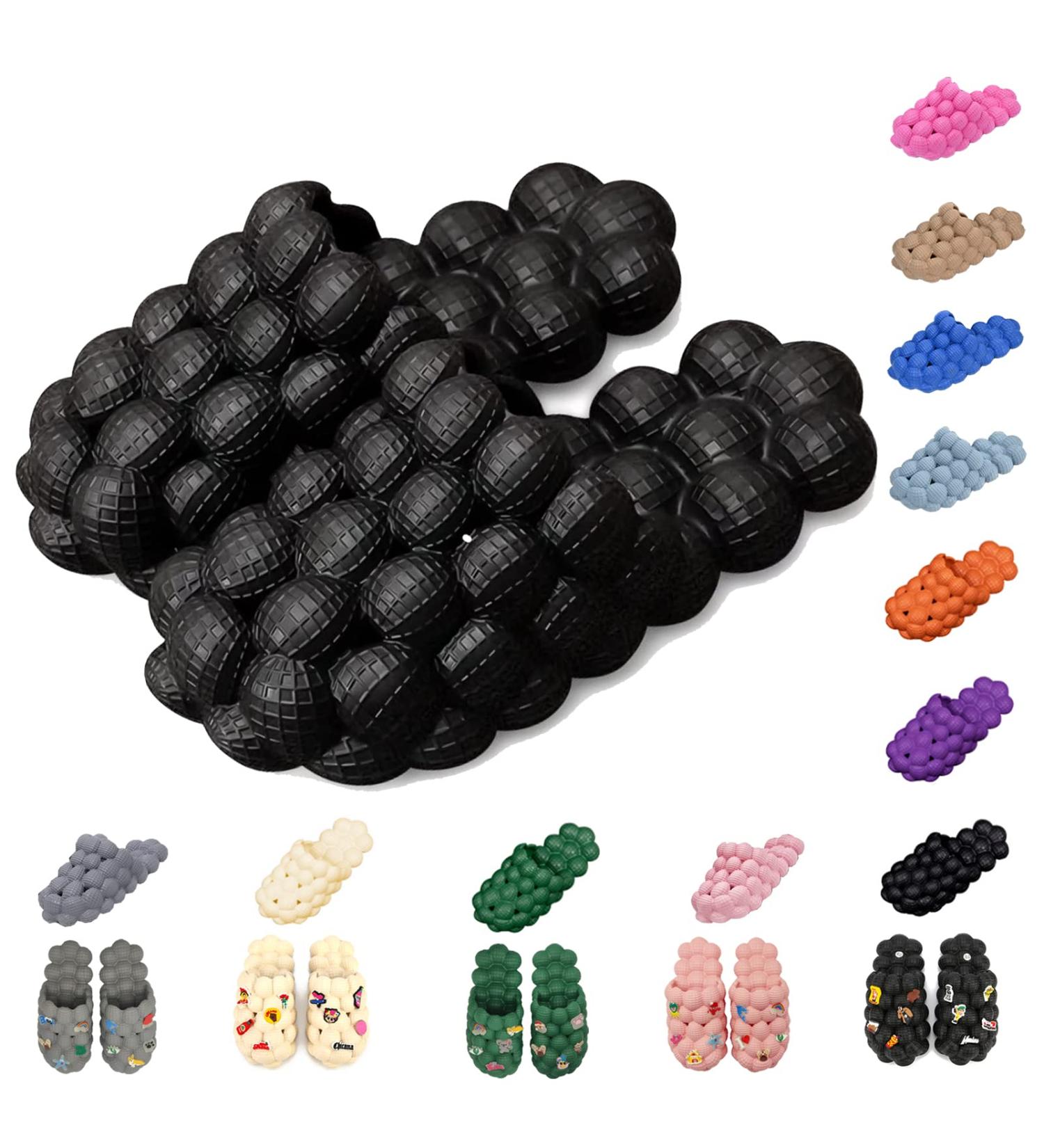 Cloud Cushion Bubble Slides Slippers for Women Men - Non-slip Spa Reflexology Sandals for Stress Relief - Black, Size 9.5-10 Women/7.5-8 Men - Buy Online on SooperMarket.com