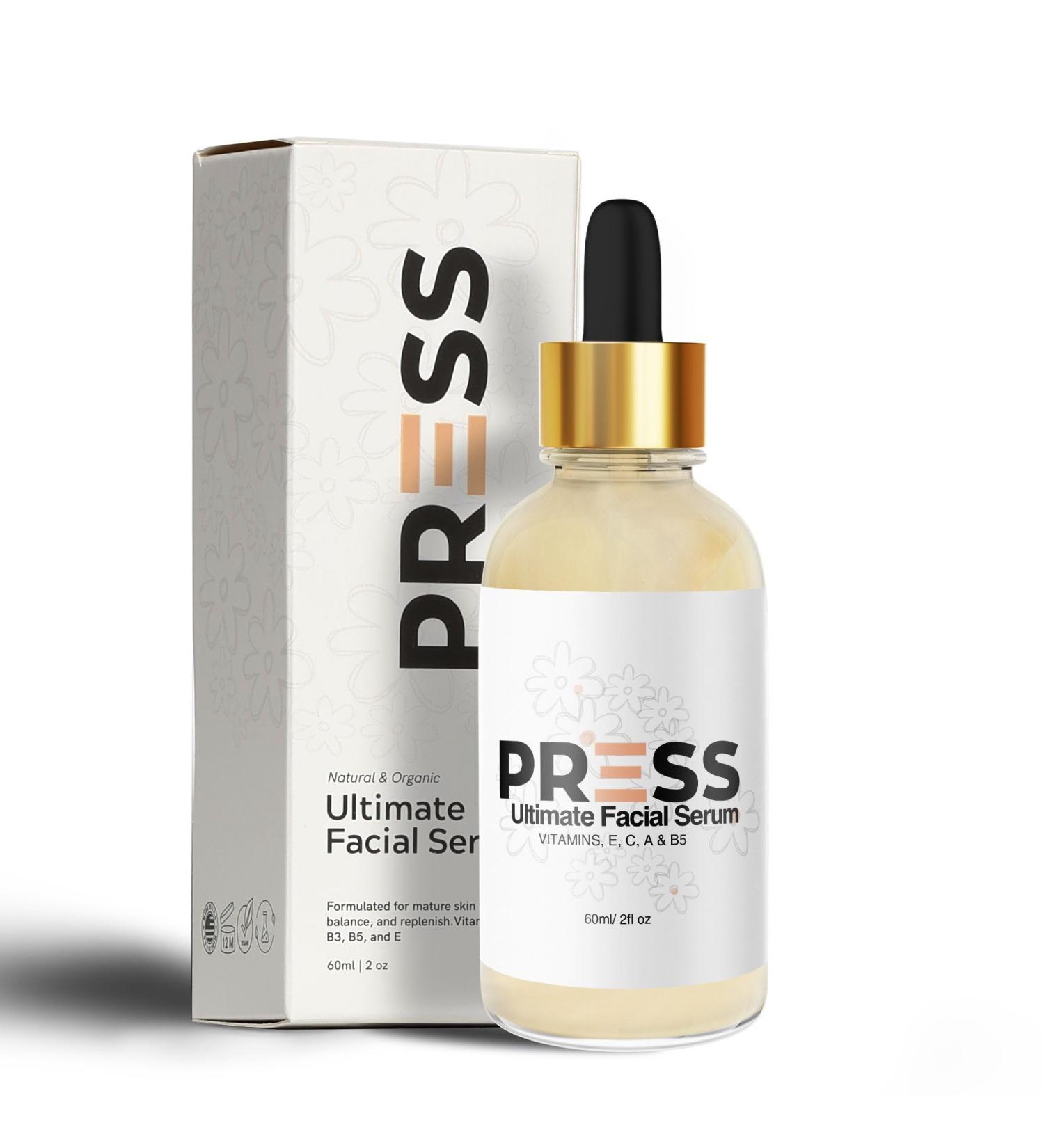Ultimate Facial Serum for Glowing Skin | PRESS SKINCARE | Anti-Aging Hydrating | Vitamins A C B3 B5 E | Reduces Wrinkles Dark Spots & Fine Lines | 2OZ - Buy Online on SooperMarket.com