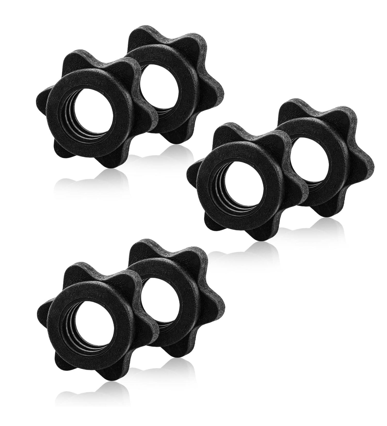 Prasacco 6 Pack Dumbbell Socket Nuts - 25mm Anti-Slide Barbell Clamps | Black Plastic Star Closures for Weight Training - Buy Online on SooperMarket.com
