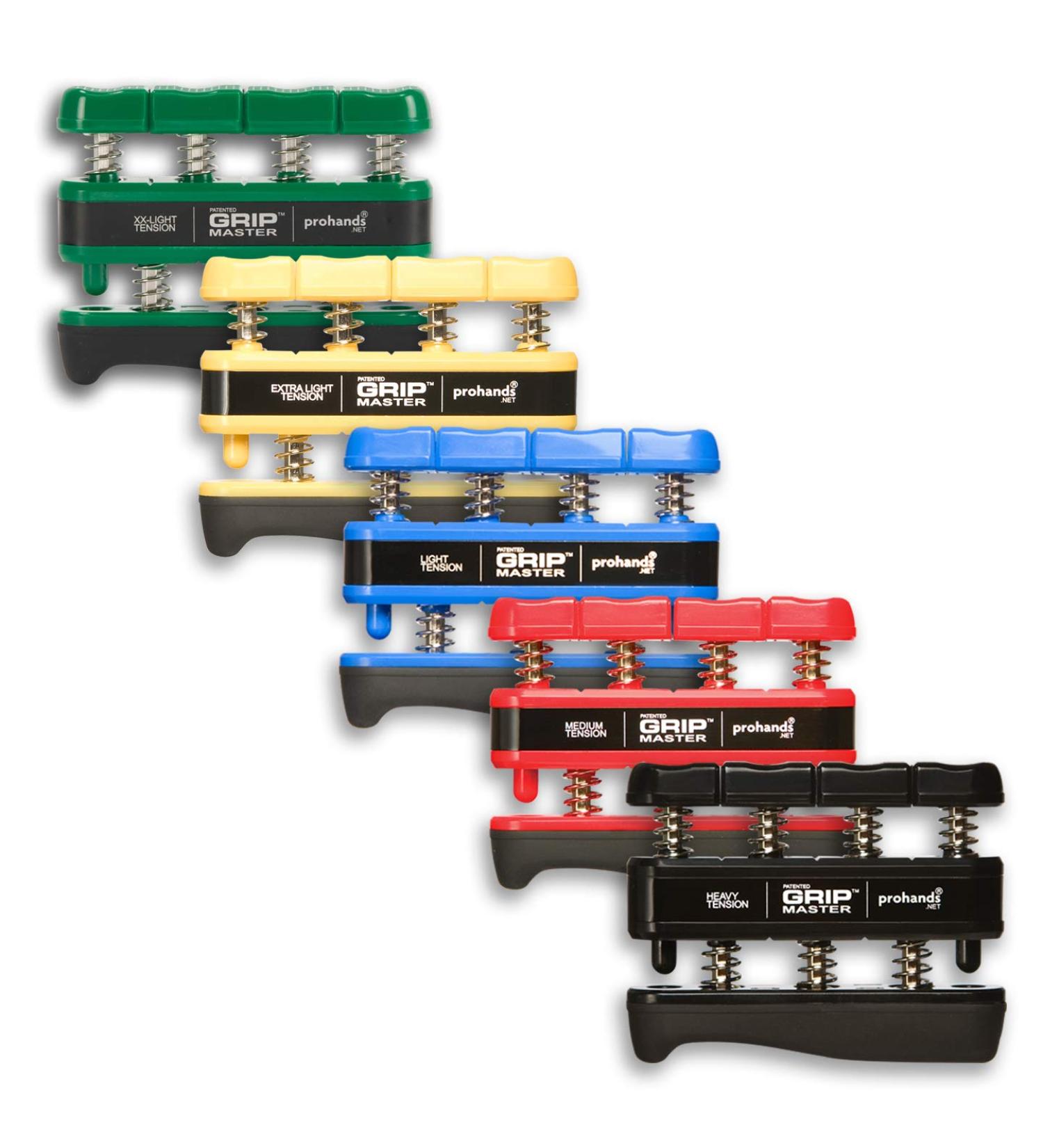 Prohands Gripmaster Hand Exerciser Finger Strengthener Set - 5 Resistance Levels (XX-Light to Heavy) - Green Yellow Blue Red Black - Buy Online on SooperMarket.com