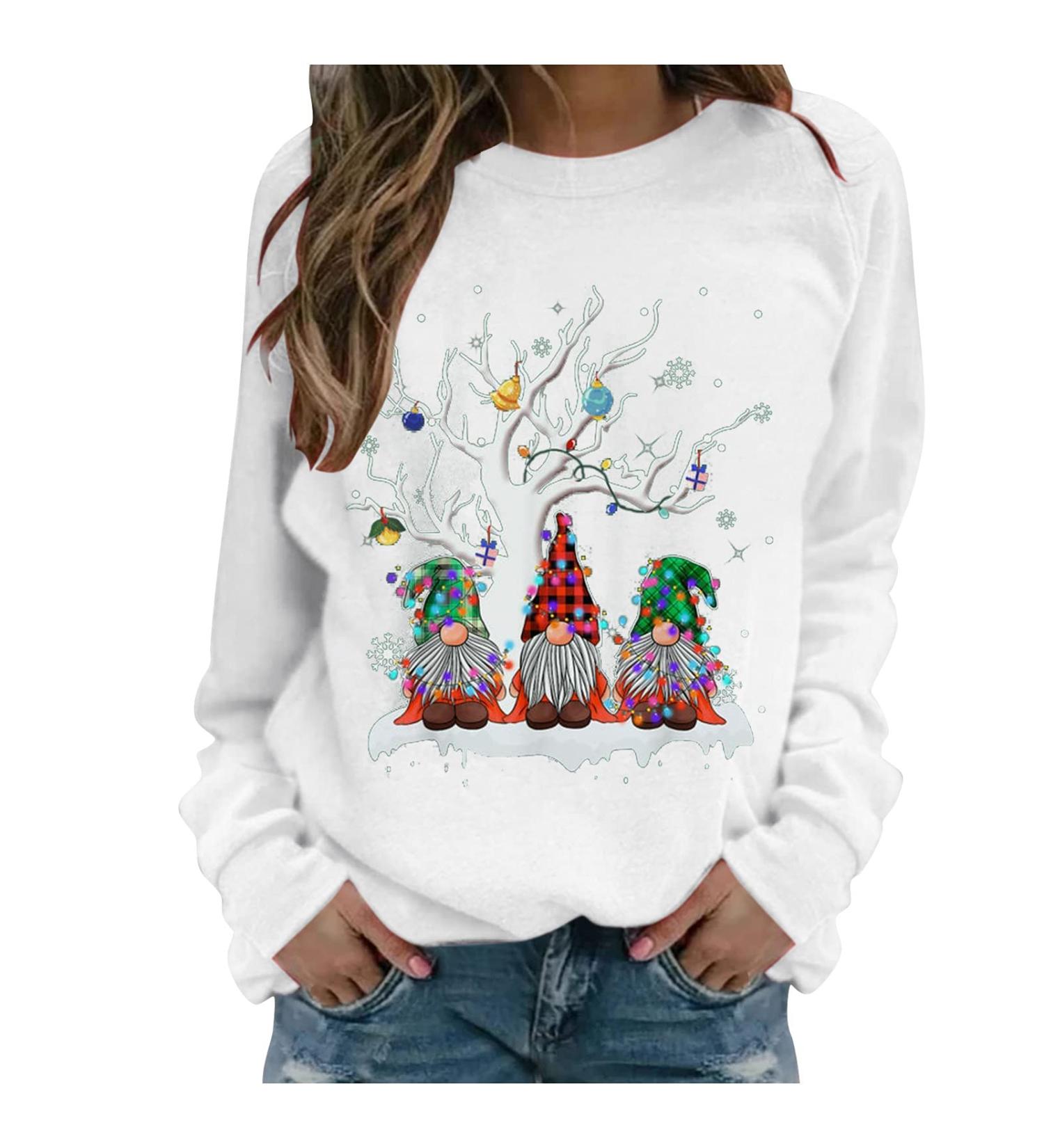Women's Christmas Snowman Penguin Sweatshirt - Cozy O-Neck Raglan Top for Winter | Cute Xmas Jumper Sweater - Z37-White S - Buy Online on SooperMarket.com
