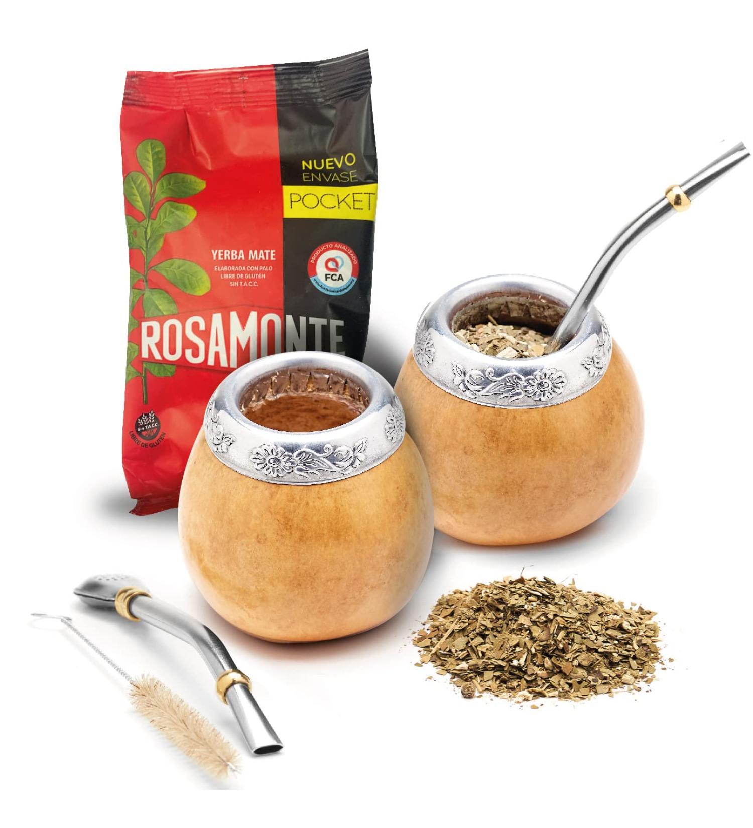 Balibetov Yerba Mate Set - 2 Argentine Gourd Cups 100g Loose Yerba Mate 2 Bombillas & Cleaning Brush | International Shipping Available - Buy Online on SooperMarket.com