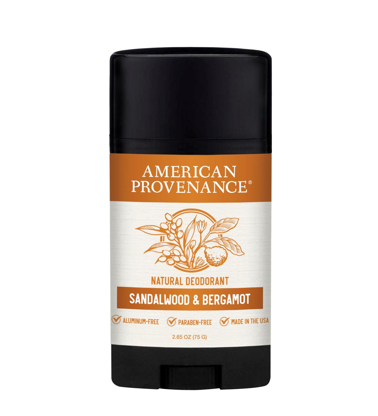 American Provenance All Natural Deodorant for Men - Aluminum Free Deodorant for Men that Lasts All Day - Made in the USA with Essential Oils & Cruelty Free - Sandalwood & Bergamot (1 Pack)