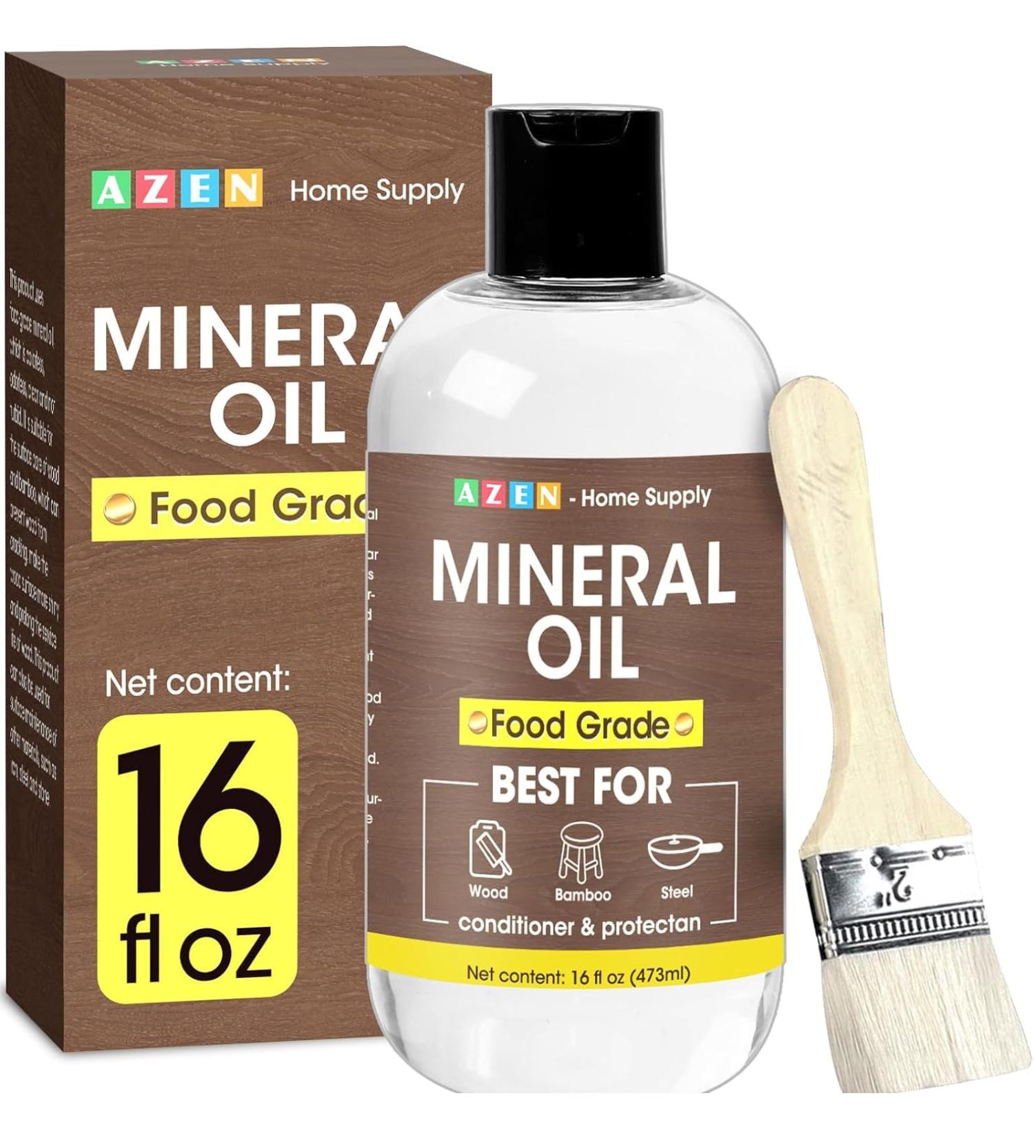 AZEN 16oz Food Grade Mineral Oil for Cutting Boards - Protect & Restore Wood with Brush - Buy Online on SooperMarket.com