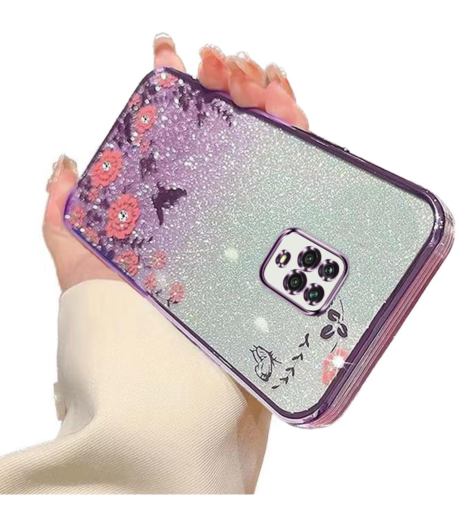 Tivenfezk Nadoli Glitter Diamond Case for Xiaomi Redmi Note 9S | Sparkle Flower Butterfly Soft Silicone Protective Cover - Stylish & Durable Purple Design - Buy Online on SooperMarket.com