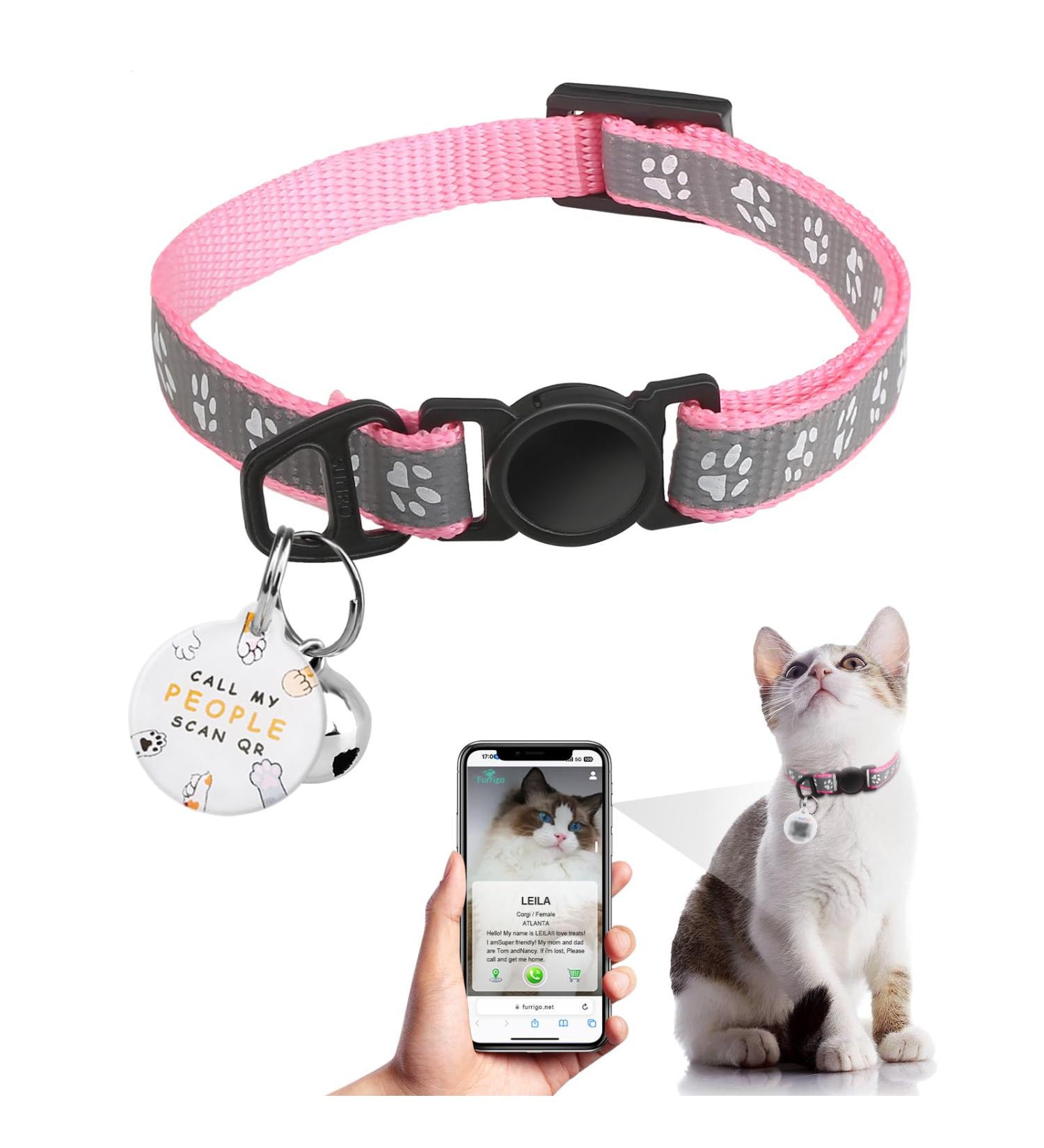 Reflecting Cat Neck Collar with Bell & QR Code - Adjustable Waterproof Comfortable for Cats & Kittens - Pink - Buy Online on SooperMarket.com