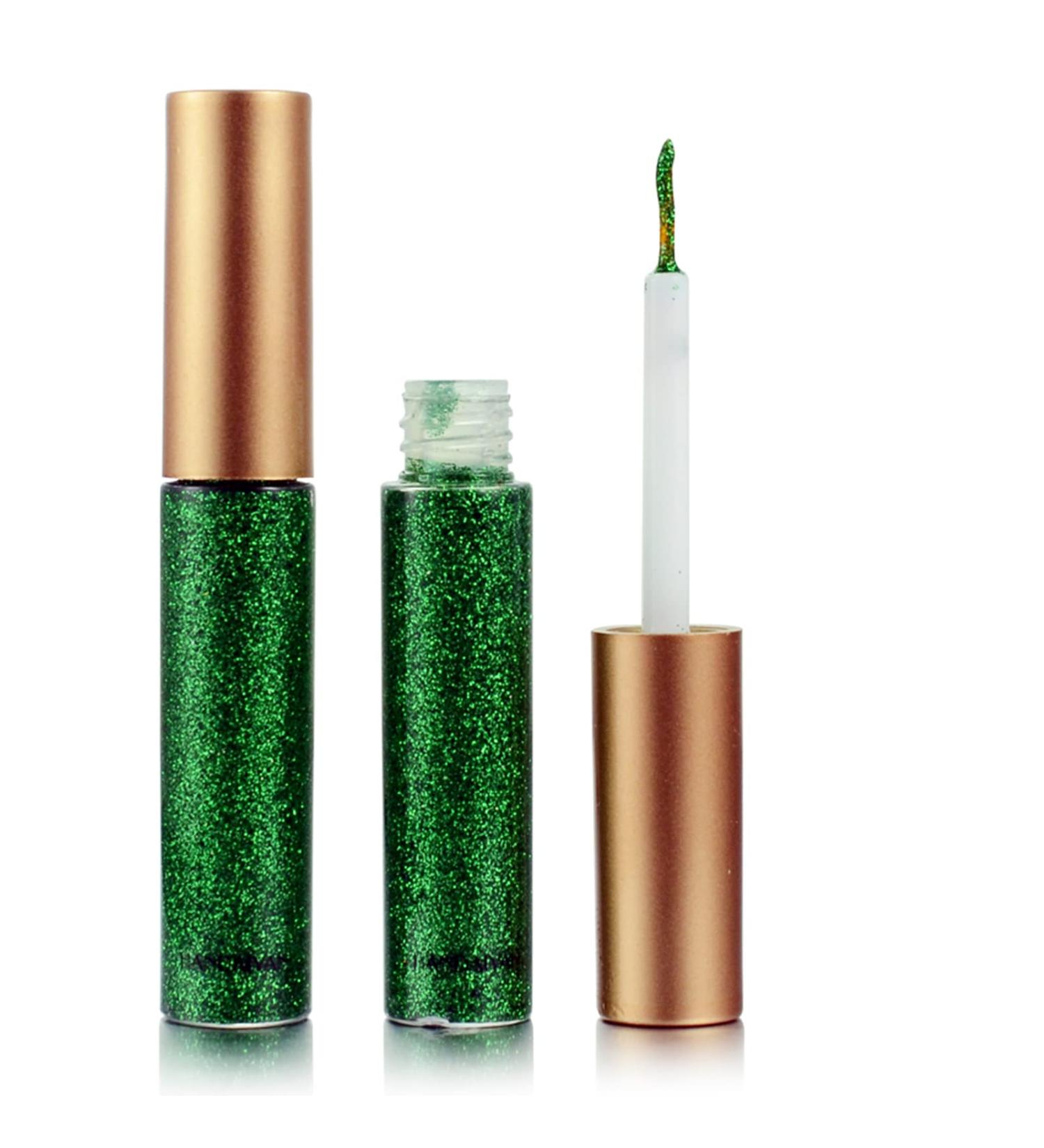 Long-lasting DekRion Green Glitter Eyeliner - Waterproof Eye Makeup | High-pigmented Liquid Eyeliner in Silver, Gold, Pink & Green - Buy Online on SooperMarket.com