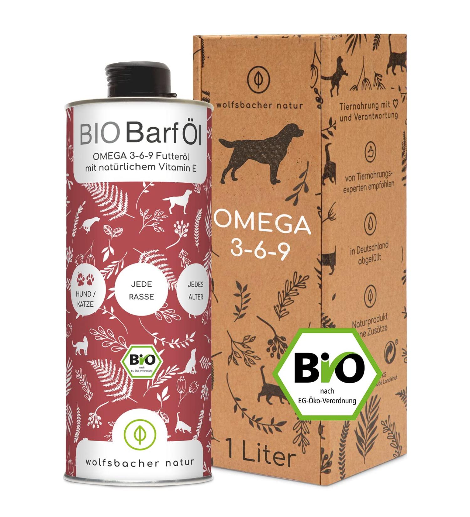 Organic Barf Feed Oil for Dogs & Cats - 1L Cold Pressed Hemp Linseed Primrose Chia Pumpkin Seed Olive Oil | Vitamin E Rich | Organic from Germany | de- ko-060 - Buy Online on SooperMarket.com