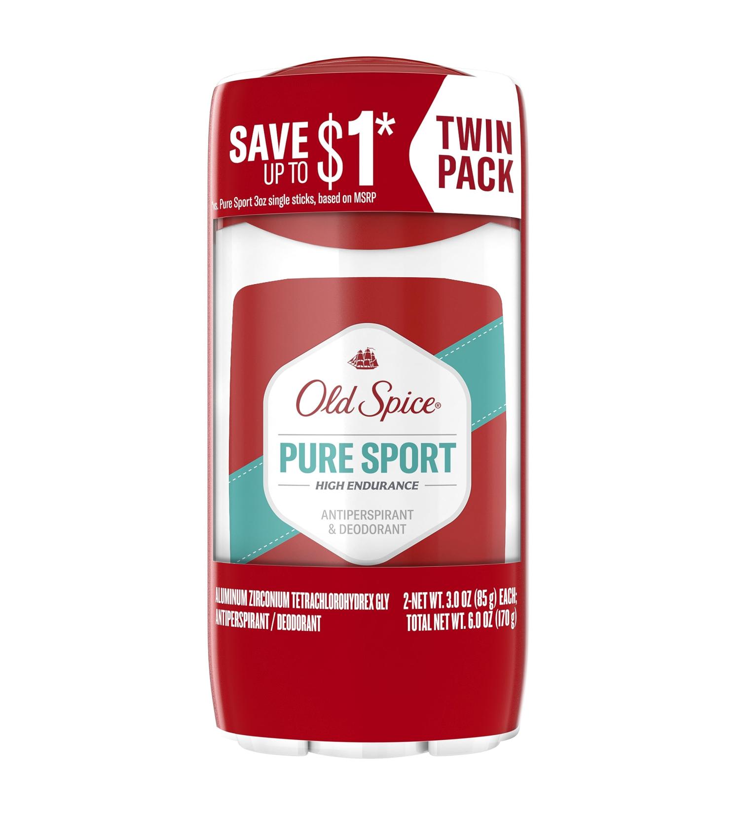 Old Spice High Endurance Anti-Perspirant Deodorant for Men Pure Sport Scent 3.0 oz Twin Pack - Buy Online on SooperMarket.com