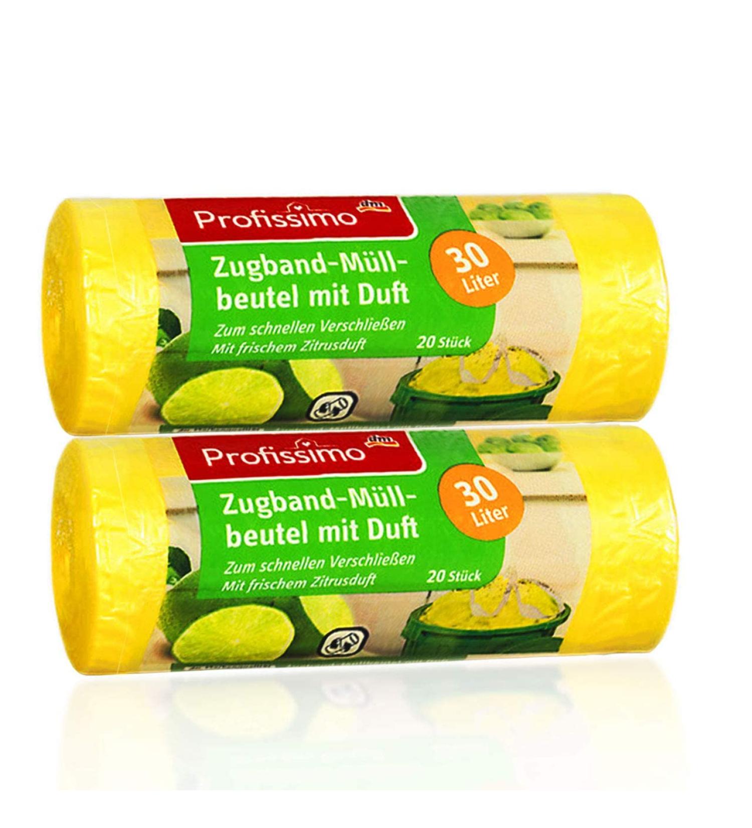 Profissimo Drawstring Bin Liners - Fresh Citrus Scent 30 Liters 40 Pieces - 2 Pack for Home Office & Bathroom - Buy Online on SooperMarket.com