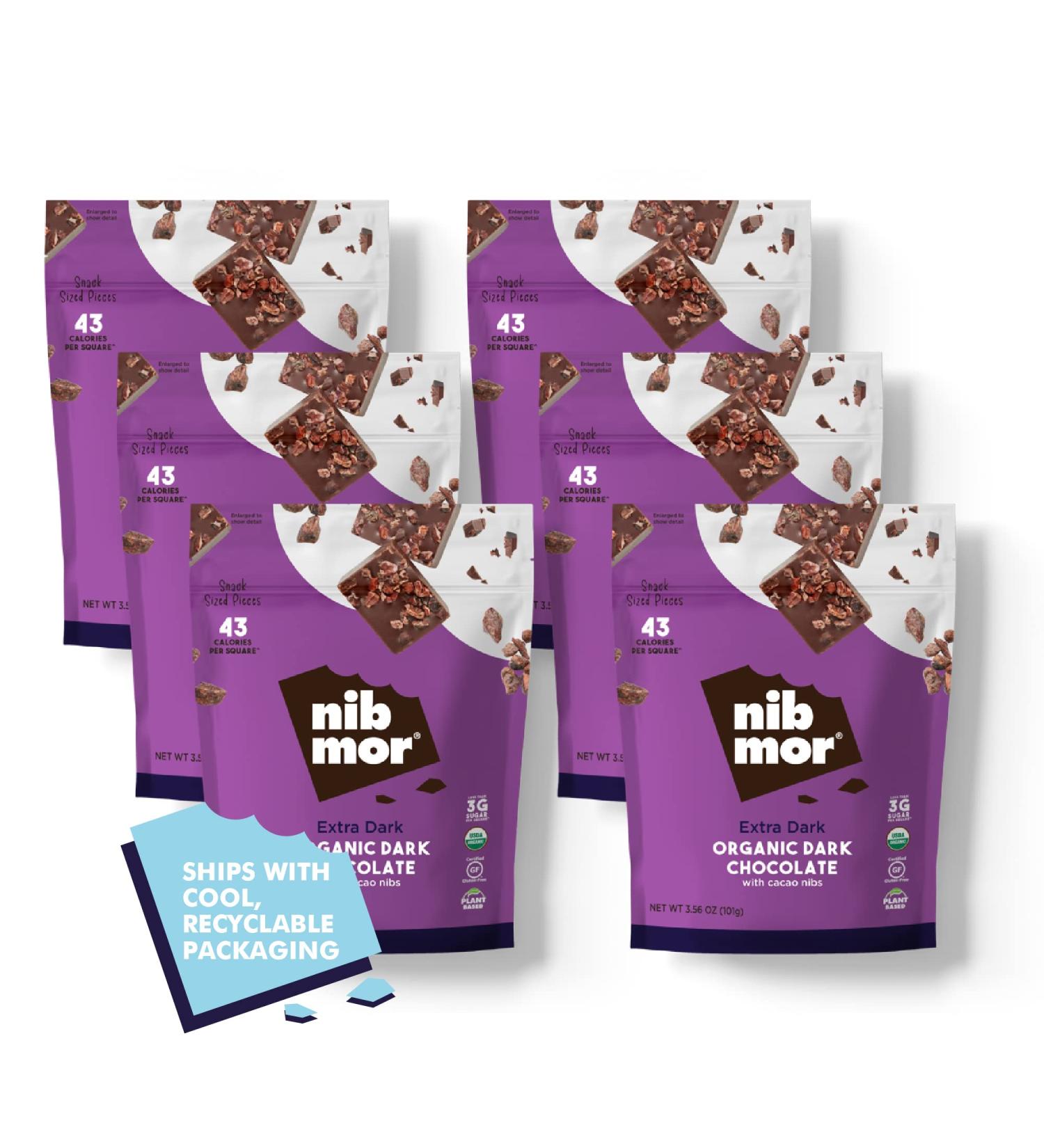 Nib Mor Vegan Dark Chocolate 80% Cacao - Gluten Free, Organic Snack Squares (Pack of 6) - Buy Online on SooperMarket.com