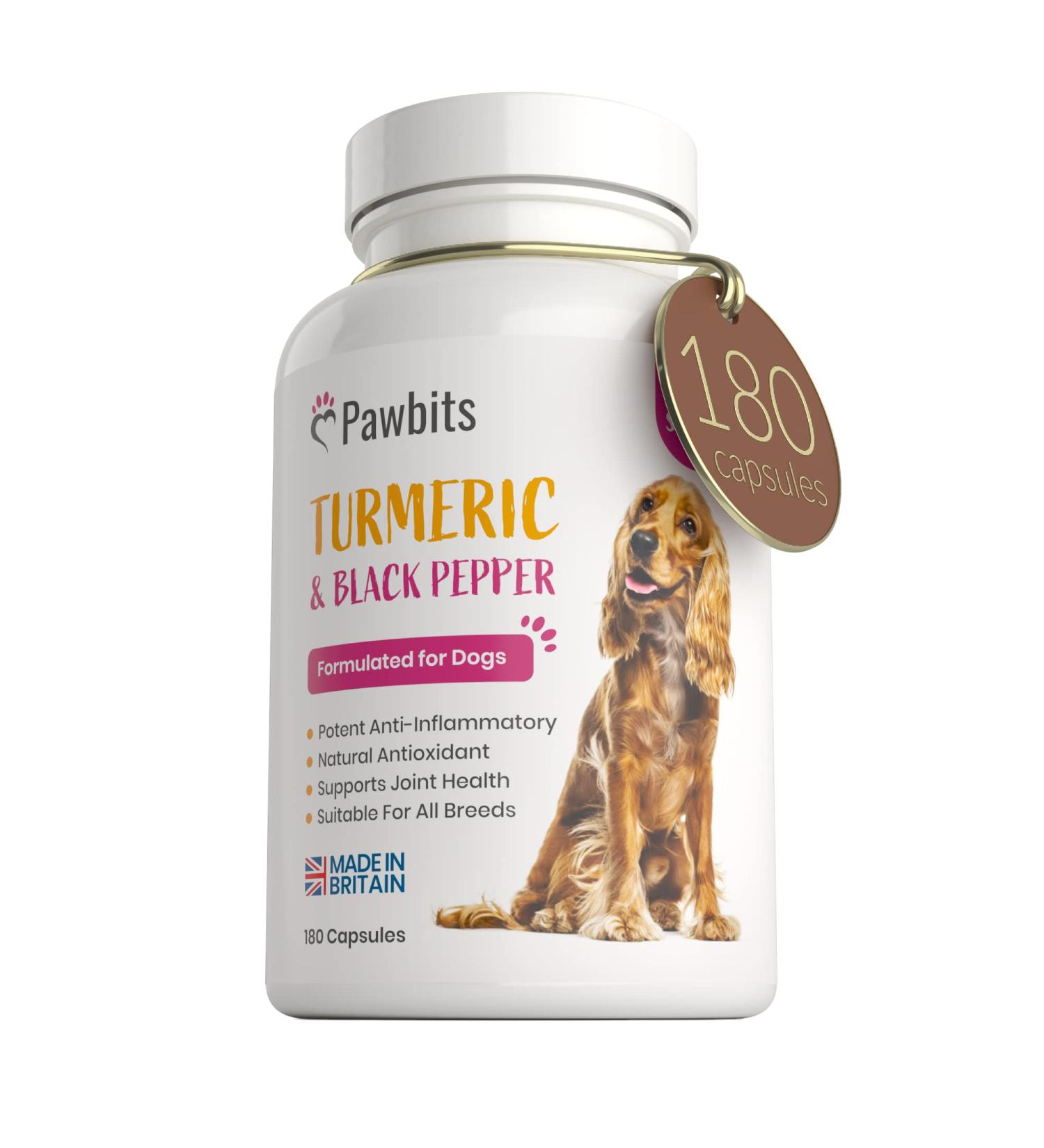 180 Turmeric for Dogs with Bioperine | Natural Premium Curcumin Capsules for Pets | Antioxidant Supplement for Hip & Joints - 180 Caps - Buy Online on SooperMarket.com