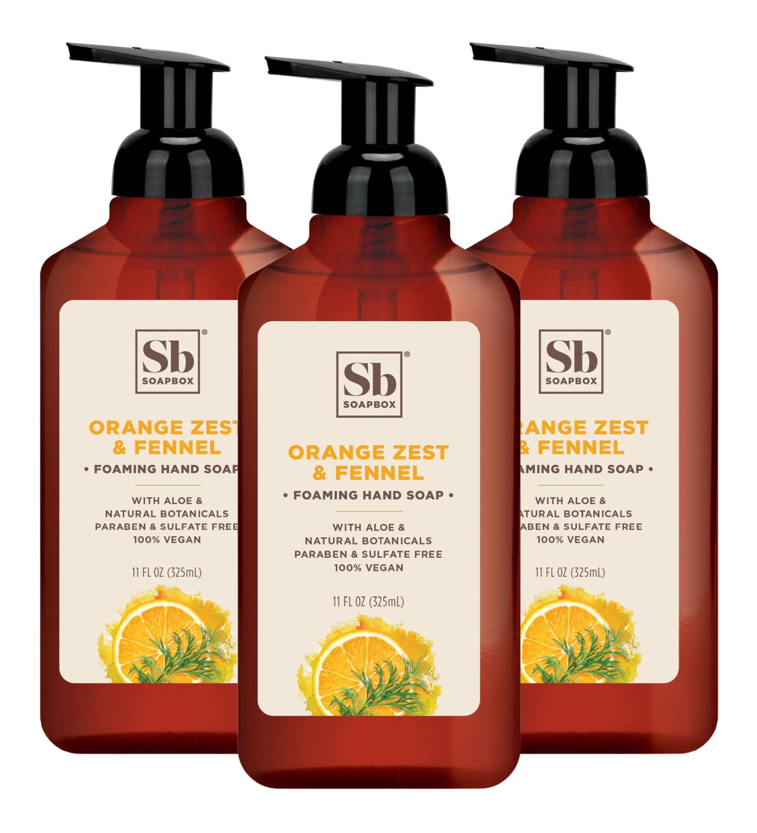 Soapbox Foaming Hand Soap - Orange Zest & Fennel, 11oz Pump Bottles (3 Ct) | Moisturizing, Vegan, Cruelty & Paraben Free Hand Wash - Buy Online on SooperMarket.com