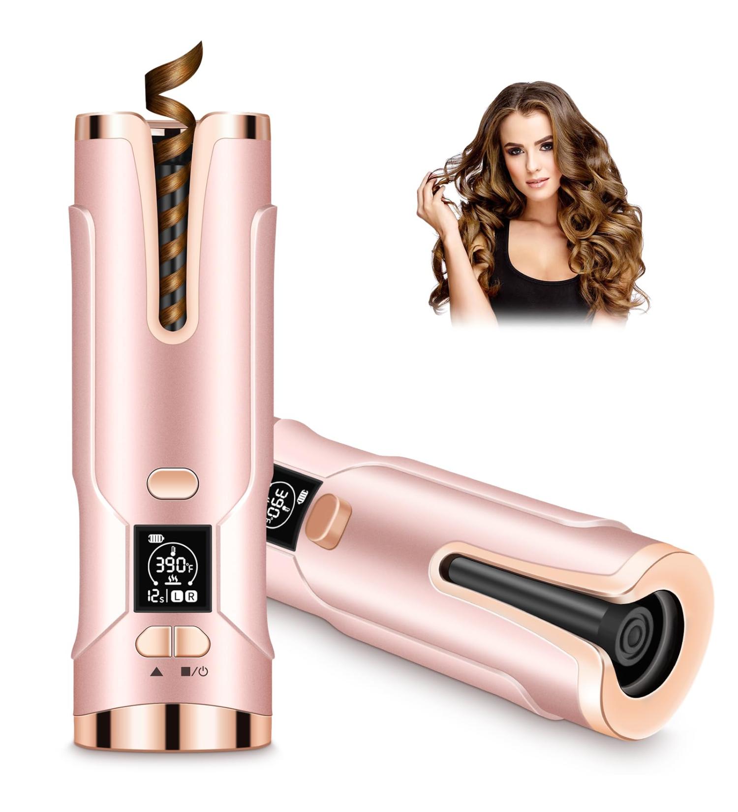Upgraded Cordless Automatic Curling Iron - Portable Hair Curler with 6 Temperatures & Timers 5000mAh Rechargeable Battery - Buy Online on SooperMarket.com