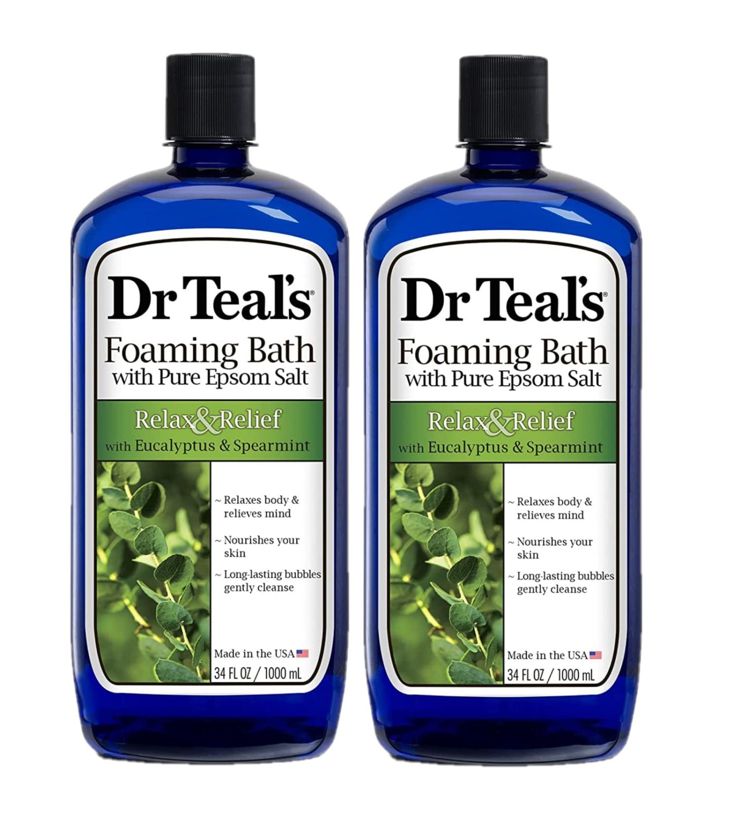 Dr. Teals Eucalyptus & Spearmint Foaming Bath Gift Set - 68oz (2 Pack) - Nourishing Epsom Salt with Essential Oils for Skin Hydration - Relaxation and Stress Relief at Home - Buy Online on SooperMarket.com